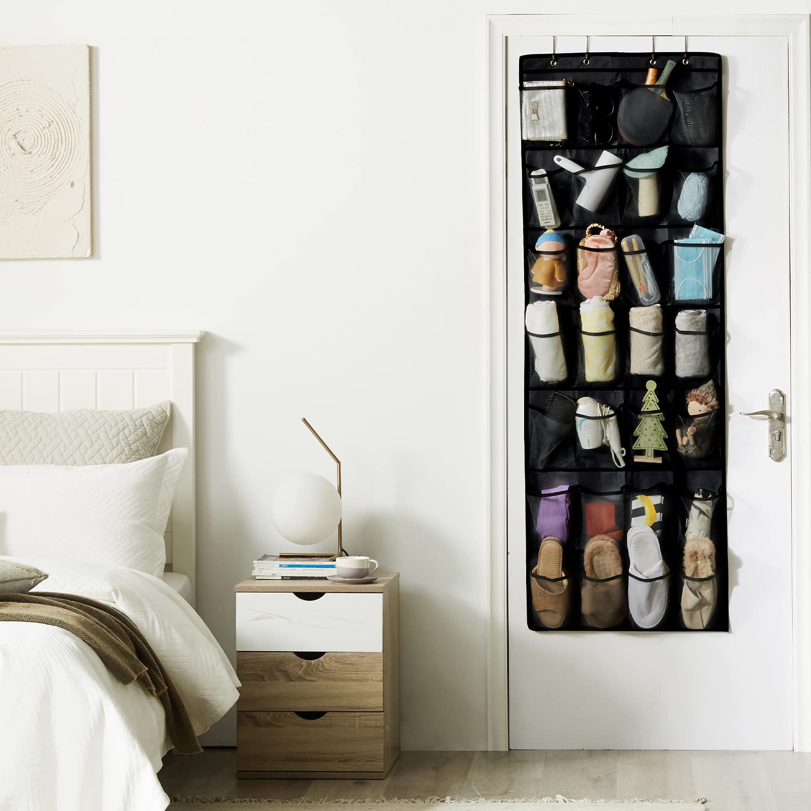 Over Door Shoe Organizer with 28 Extra Large Mesh Pockets - Space Saving Hanging Shoe Rack for Closet, Bedroom & Entryway Organization (Black)