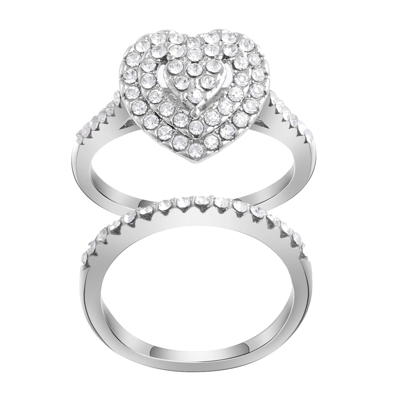 2PCS Simulated Diamond Engagement Ring Set for Women - Cubic Zirconia Wedding Proposal Rings, CZ Statement Jewelry (Size 7) - Perfect for Bridal Shower, Anniversary & Romantic Occasions