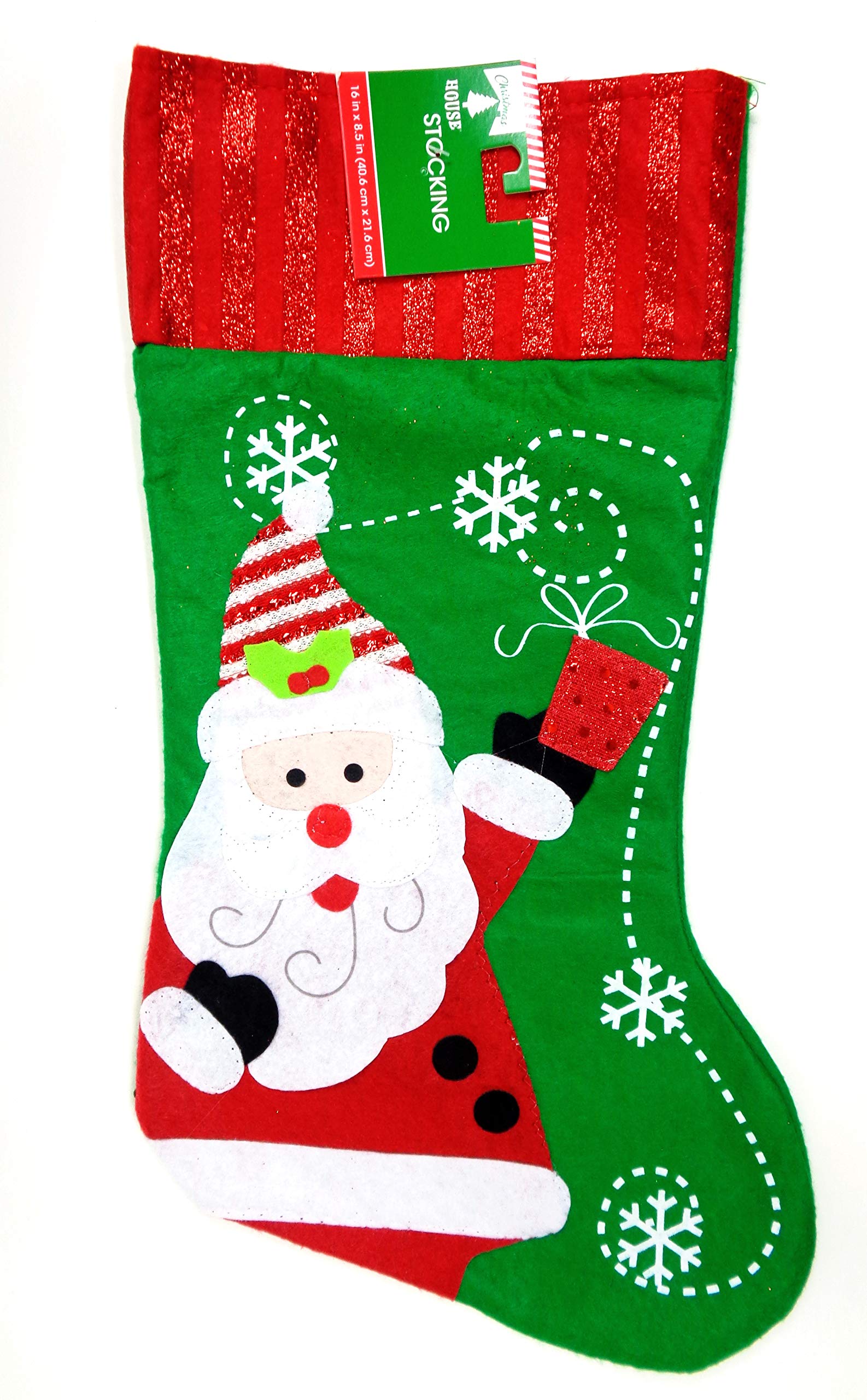 Santa Claus Felt Stocking - Christmas Gift Holder for Fireplace