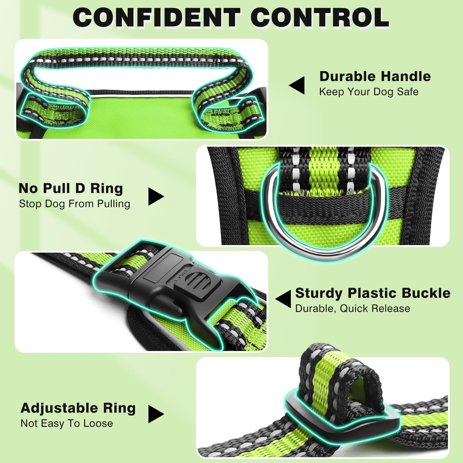 WINSEE No Pull Dog Harness - Adjustable Reflective Pet Vest with Front & Back Leash Clips for Small Medium Large XL Dogs - Easy Control Handle for Walking - Perfect for Outdoor Adventures & Nighttime Safety