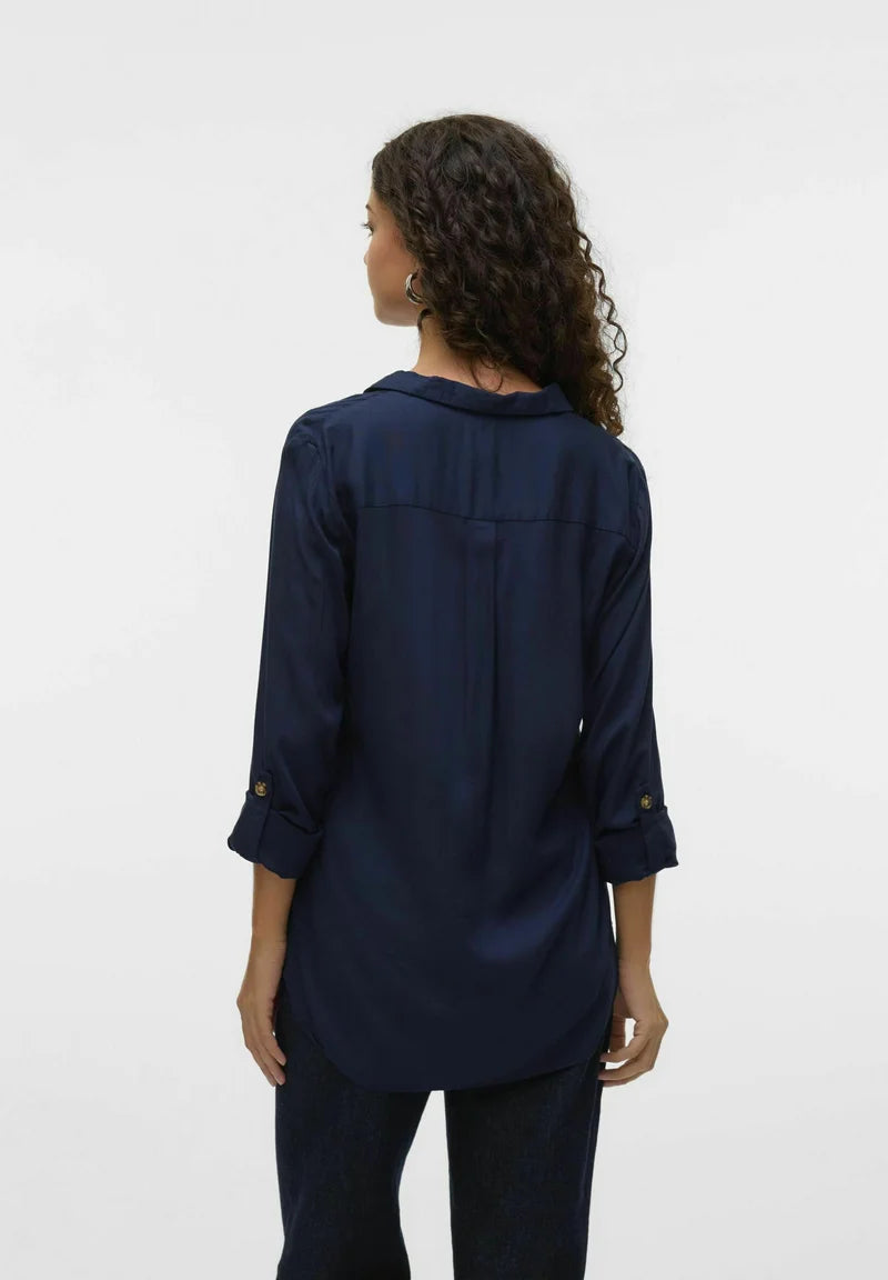 Vero Moda Women's Navy Blue Bumpy Textured Blouse - Casual Office Wear & Everyday Stylish Top