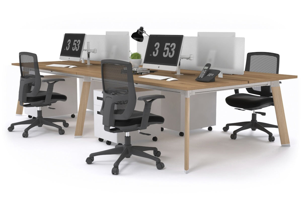 4-Person Workstation with Wood Imprint Frame - 1600L x 800W Office Desk with Cable Management Scallop for Team Collaboration & Productivity | Perfect for Open Offices, Coworking Spaces & Home Offices