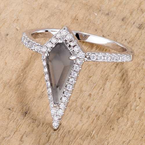 1.4Ct Rhodium Plated Trendy Prism Smokey Topaz Cubic Zirconia Ring for Women - Elegant Statement Jewelry for Parties, Weddings & Evening Events
