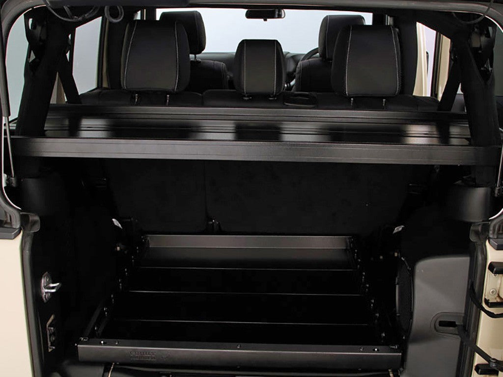 Front Runner Jeep Wrangler JKU 4-Door Cargo Storage Interior Rack - Heavy Duty Roof Organizer for Camping Gear & Off-Road Accessories