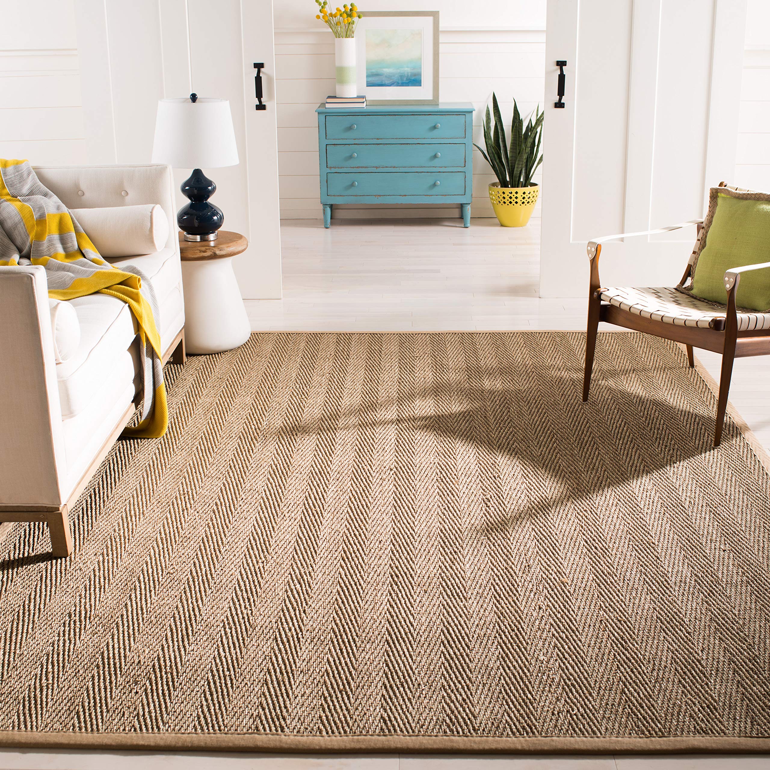 SAFAVIEH Natural Fiber Collection 9' Square Beige NF115A Herringbone Seagrass Area Rug - Perfect for Living Room, Bedroom & Boho Home Decor