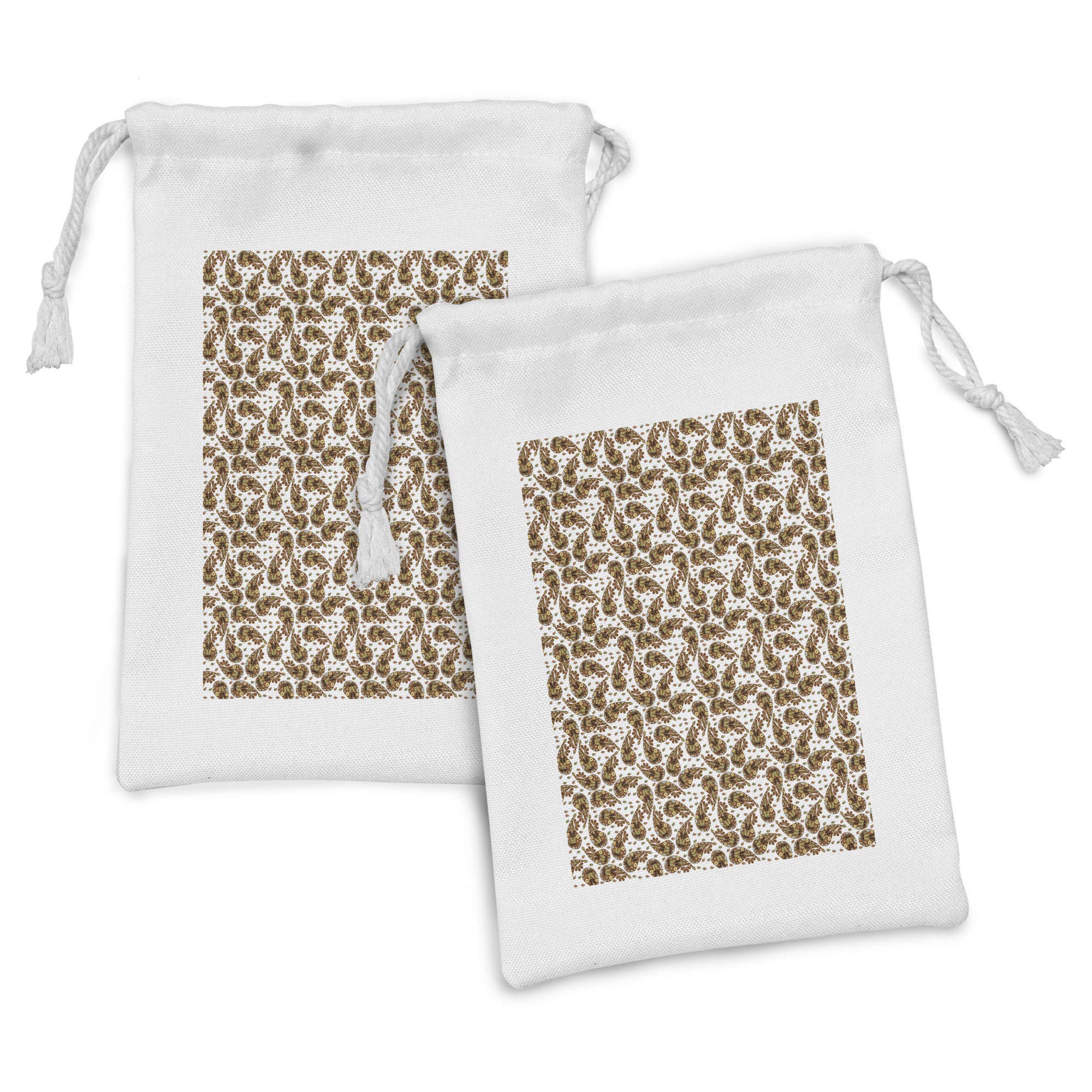Ambesonne 2-Pack Brown Paisley Fabric Drawstring Pouches - Small 9