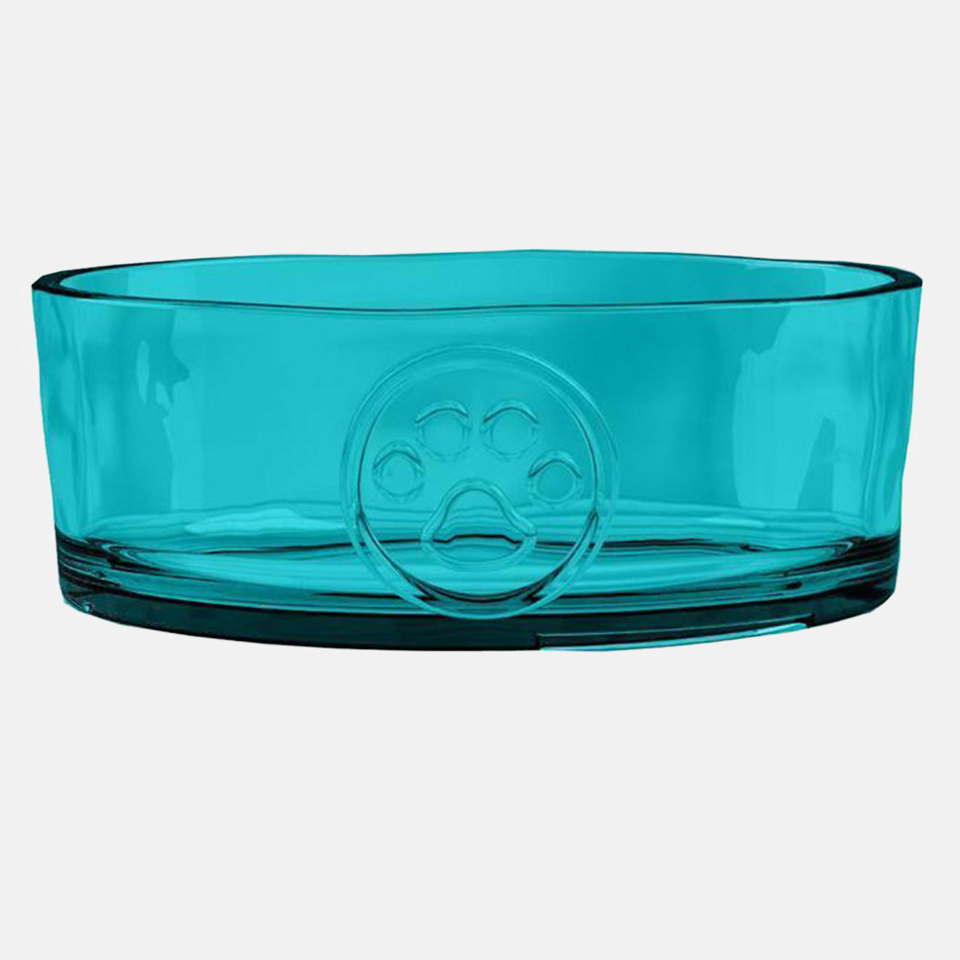 Medallion Paw Print Clear Teal Pet Bowl - Non-Slip Ceramic Dog & Cat Food Dish for Small to Medium Pets - Perfect for Indoor Feeding Stations & Veterinary Clinics