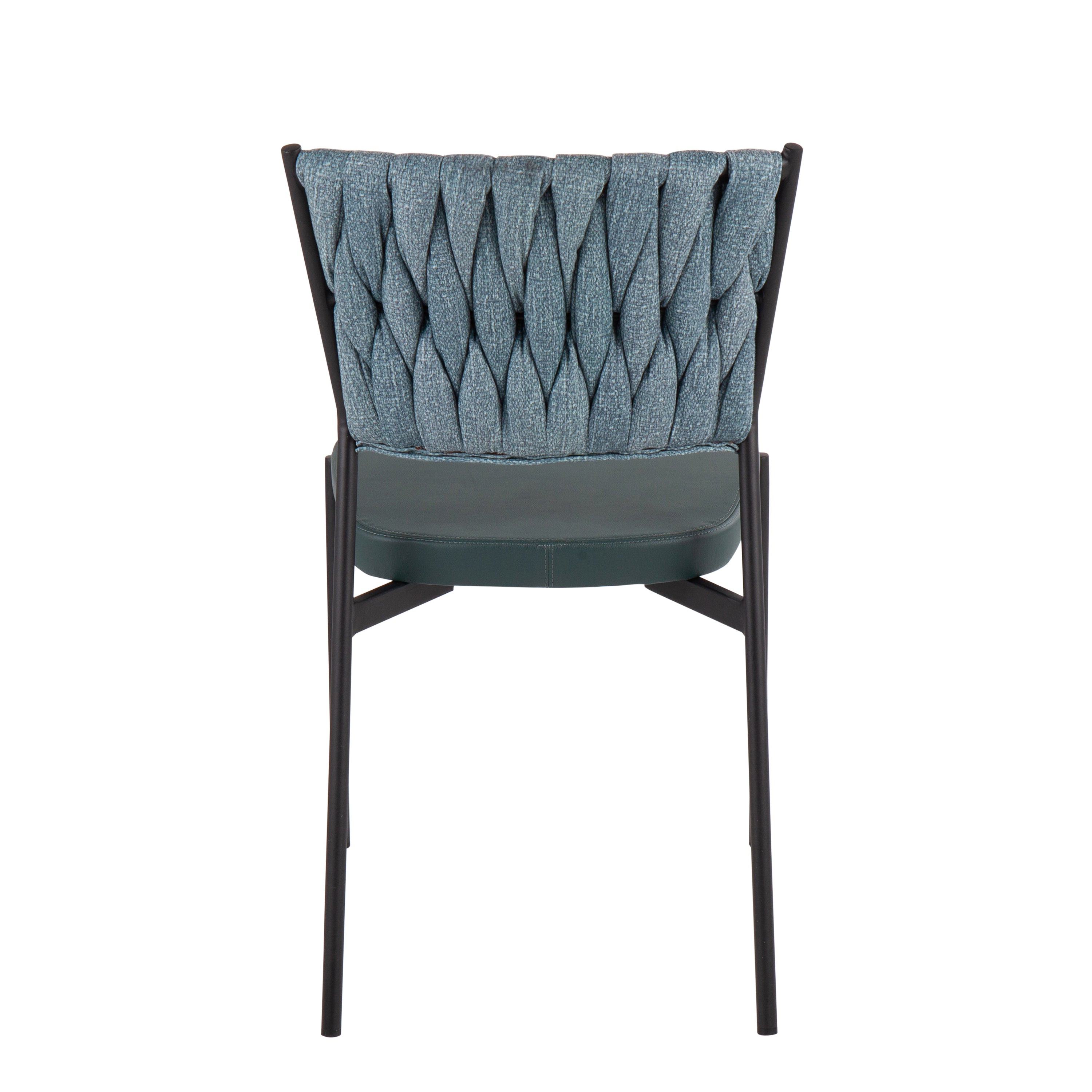 LumiSource Braided Tania Contemporary Chair Set of 2 - Black Metal Frame with Green Faux Leather & Sea Green Fabric Upholstery - Perfect for Living Room, Dining Room, or Office Decor