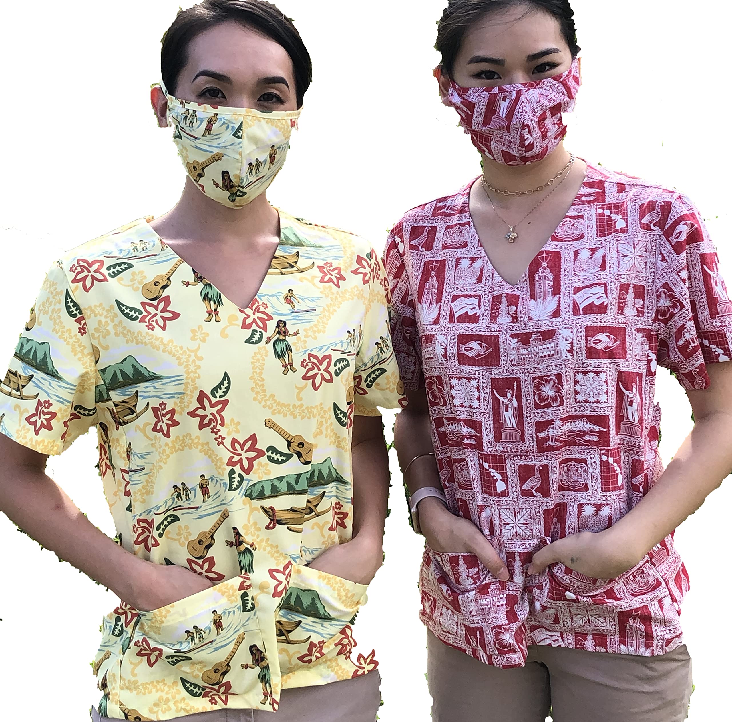 Women's Hawaiian Print Scrub Top - 100% Cotton Medical Uniform | Made in Hawaii | Comfortable & Breathable for Nurses, Doctors & Healthcare Workers