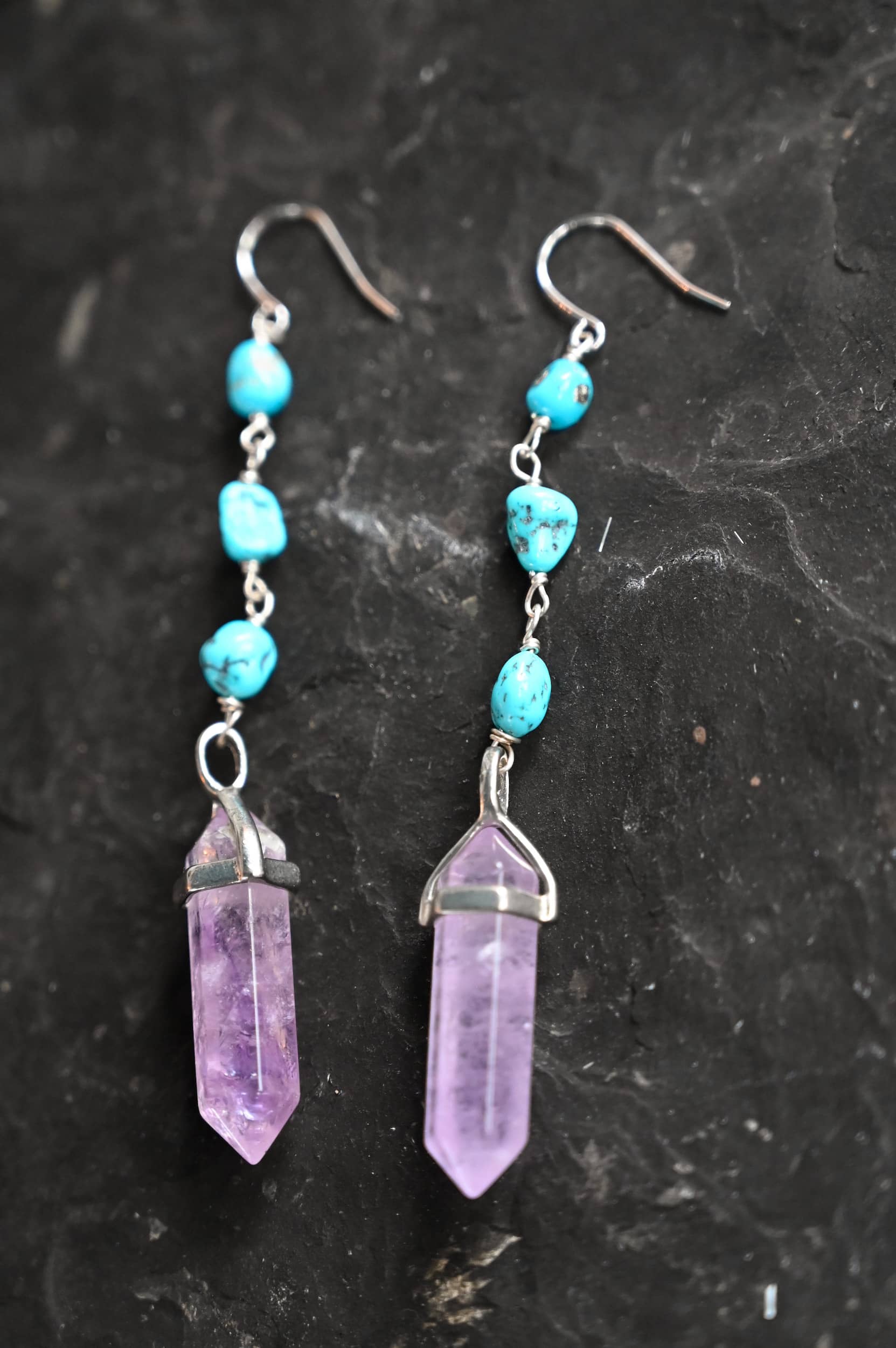 Vibe Up Amethyst & Turquoise Dangle Earrings for Women - Handmade Boho Chic Jewelry - Perfect for Parties, Weddings & Everyday Wear