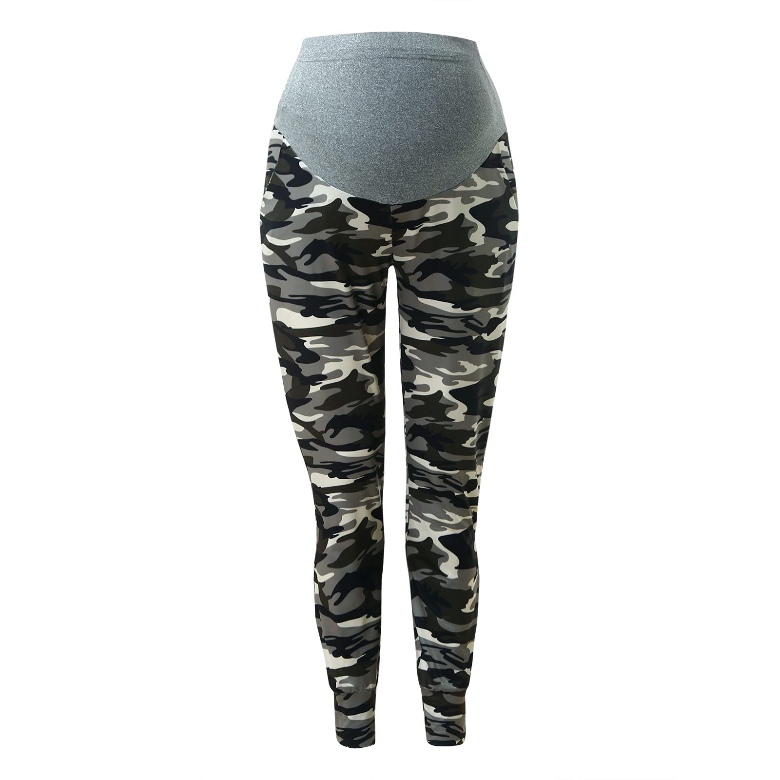 Comfortable Stretchy Maternity Pants for Women - Camouflage Print Lounge & Casual Wear - Perfect for Pregnancy, Postpartum & Relaxing at Home