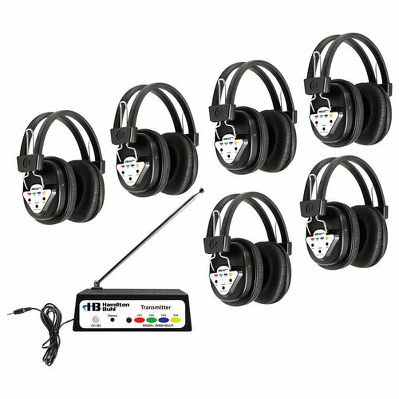 Hamilton W906-MULTI Wireless Headphone System for Classroom & Home Learning - 6-Channel Listening Center with Transmitter & Headphones by NETCNA - Perfect for Schools, Libraries, and Group Activities
