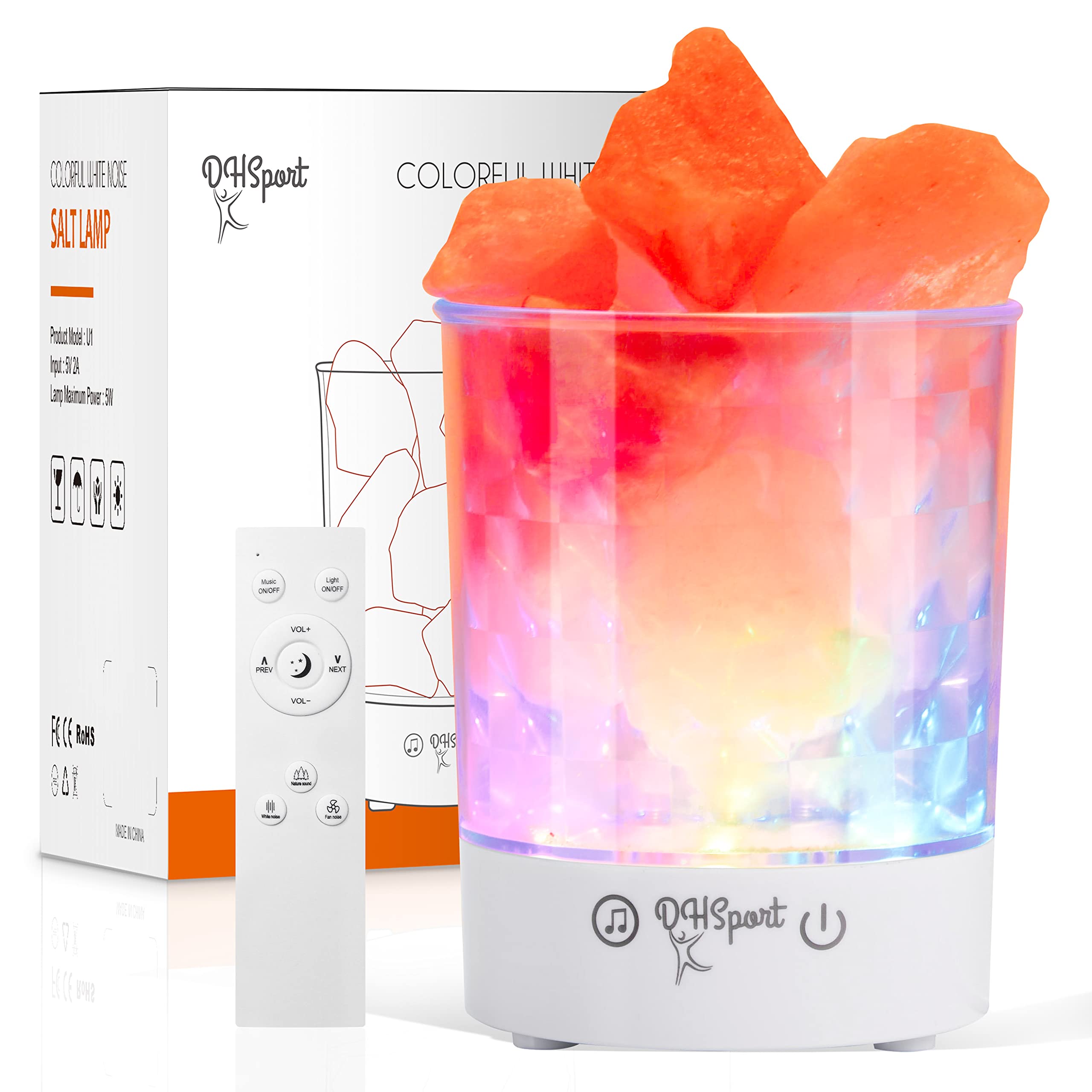 Himalayan Salt Lamp with Colorful LED Lights & Remote Control - Natural Crystal Salt Rock Night Light with Dimmer, Sleep Aid & White Noise - Perfect for Bedroom, Yoga, Meditation & Relaxation
