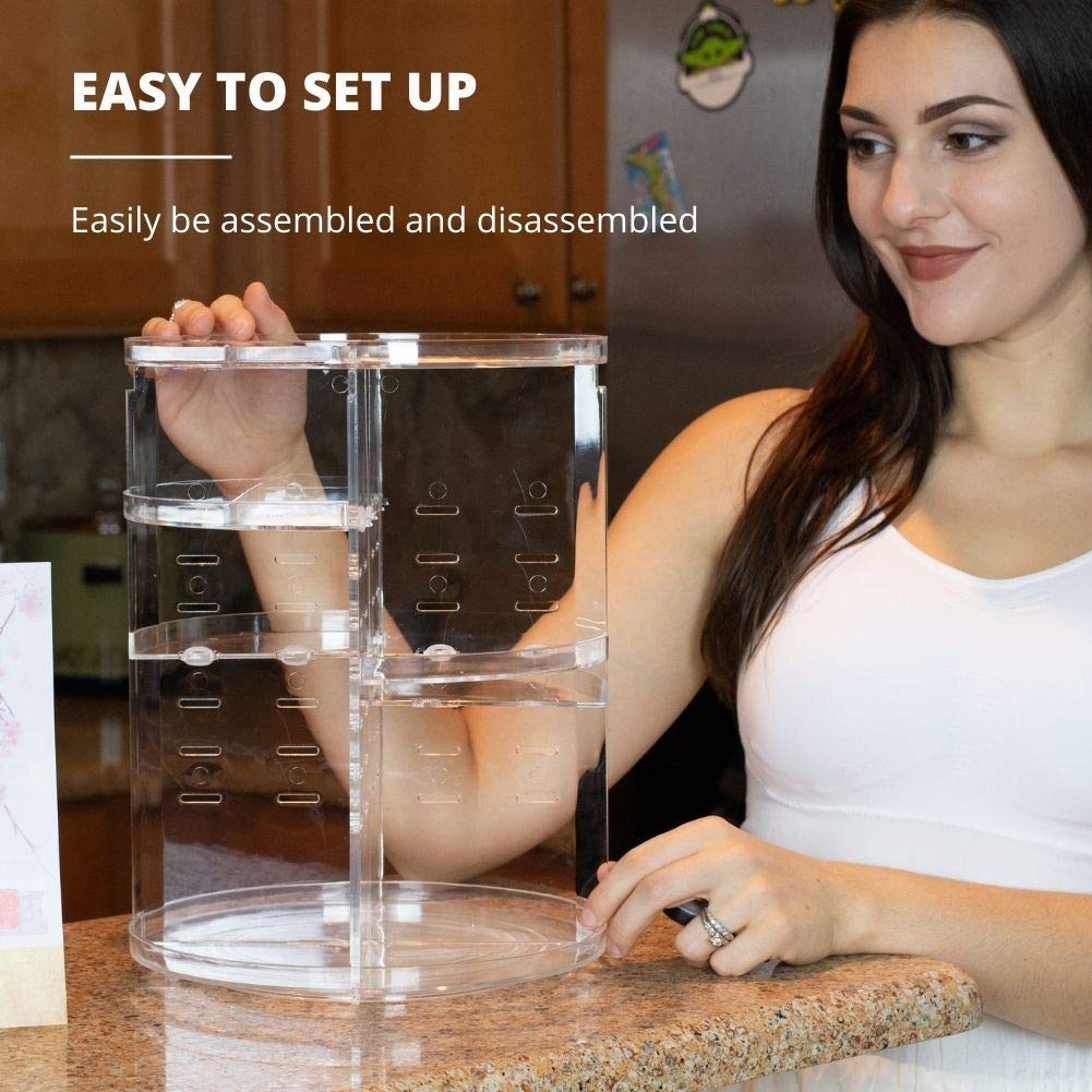 360° Rotating Acrylic Makeup Organizer - Spinning Lazy Susan Cosmetic Storage for Bathroom, Vanity & Dresser | Holds Makeup, Brushes, Perfumes, Creams & Skincare Products | Clear Desktop Organizer for Easy Access & Space Saving