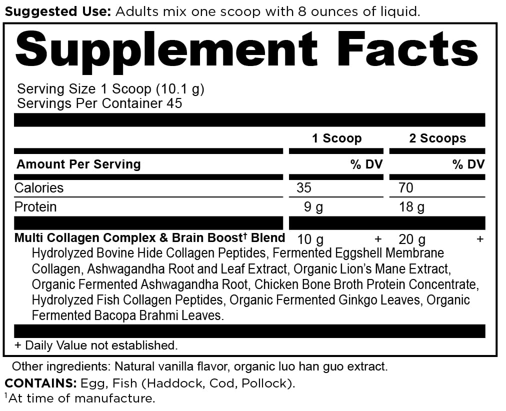 Ancient Nutrition Collagen Protein Powder with Brain Boost - Vanilla Flavor for Stress Management & Joint Support (45 Servings) | Supports Cognitive Function & Mobility for Active Lifestyles
