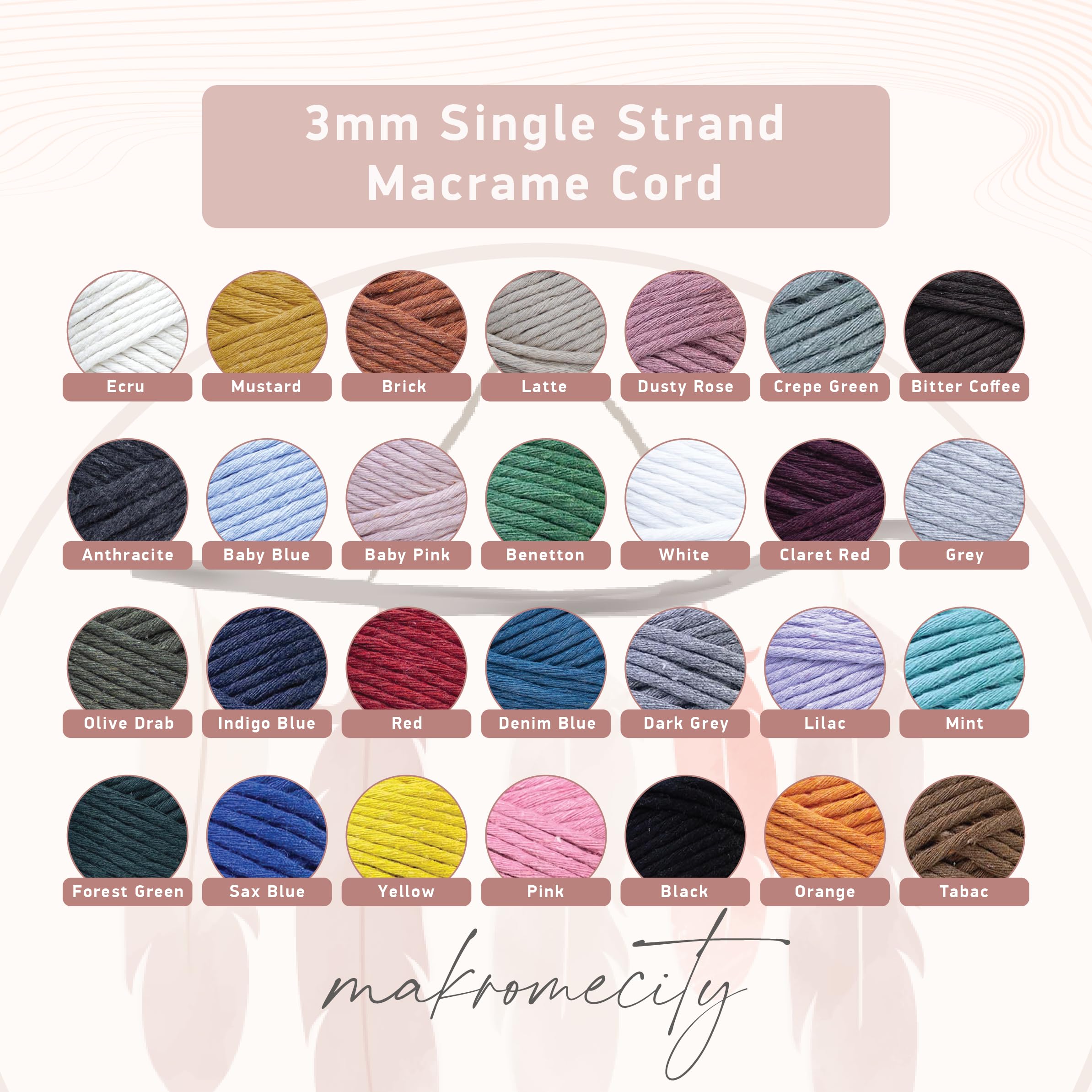 Makromecity 3mm Single Strand Macrame Cord - 100 Yards (300 Feet) Forest Green Twisted Cotton Rope for Wall Hangings, Plant Hangers & DIY Crafts | Eco-Friendly Recycled Cotton | Perfect for Boho Home Decor & Macrame Art Projects