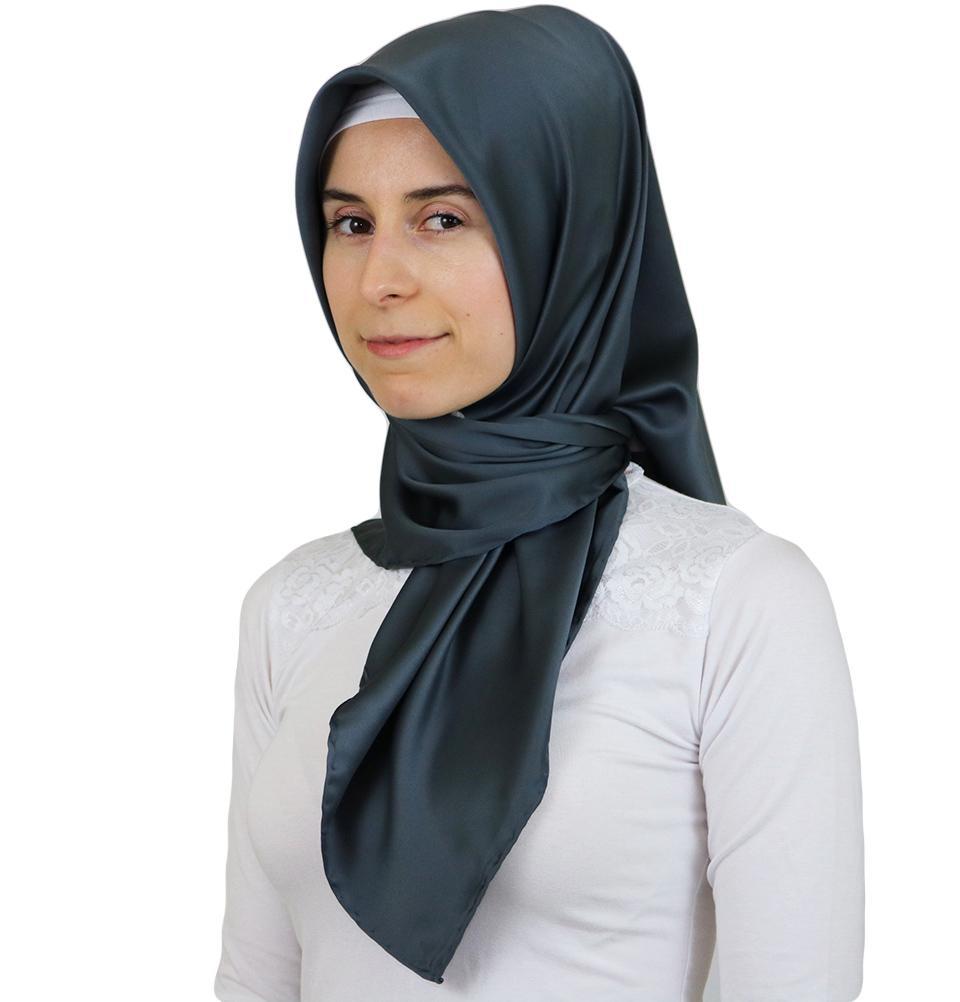 Aker Satin Square Hijab Scarf 6385-973 Steel Grey - Soft Muslim Headscarf for Women, Modest Fashion Accessory for Daily Wear, Prayer, and Special Occasions