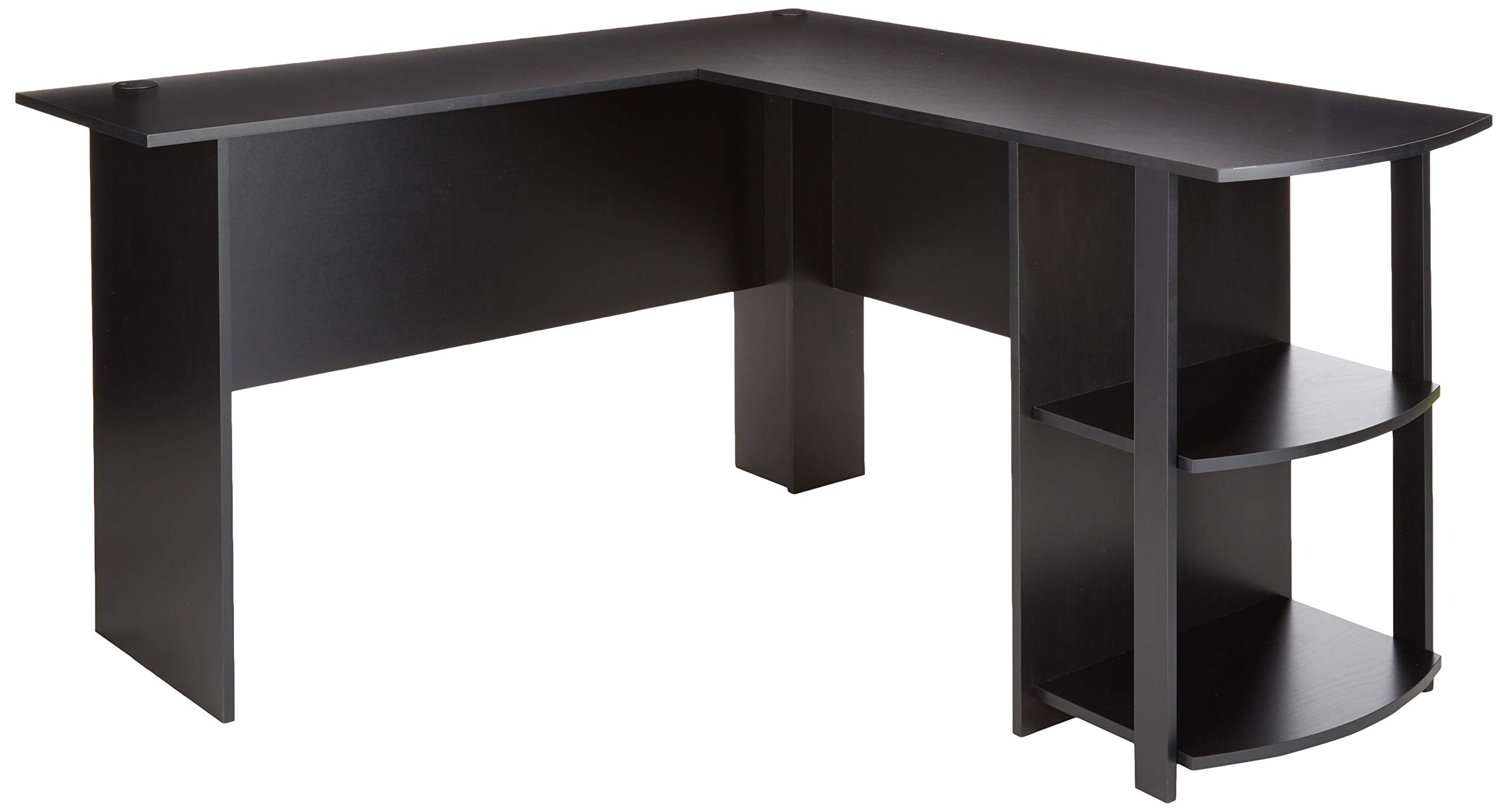 Ameriwood Home Dakota L-Shaped Desk with Bookshelves - Black Ebony Ash Finish - Home Office Computer Desk for Small Spaces, Gaming & Study Workstation
