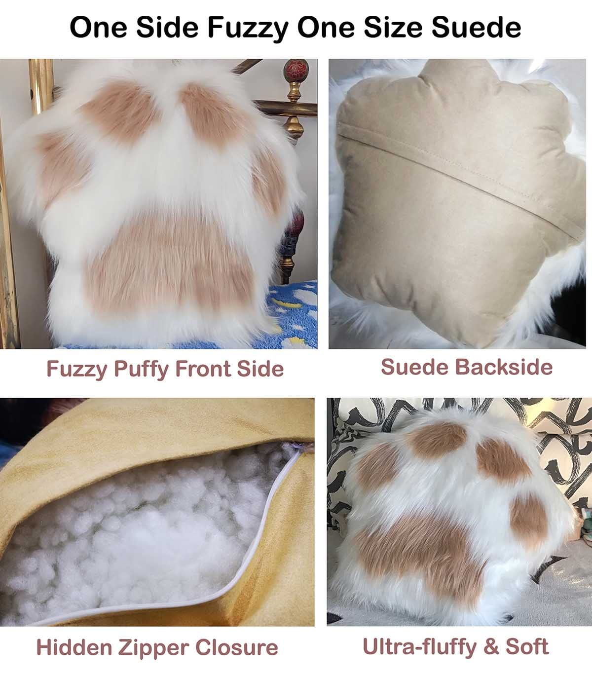Fluffy Throw Pillows - Soft Fuzzy Decorative Cushions in Paw Shape for Living Room, Bedroom, Office & Car Decor - Perfect for Sofas, Chairs and Cozy Home Styling