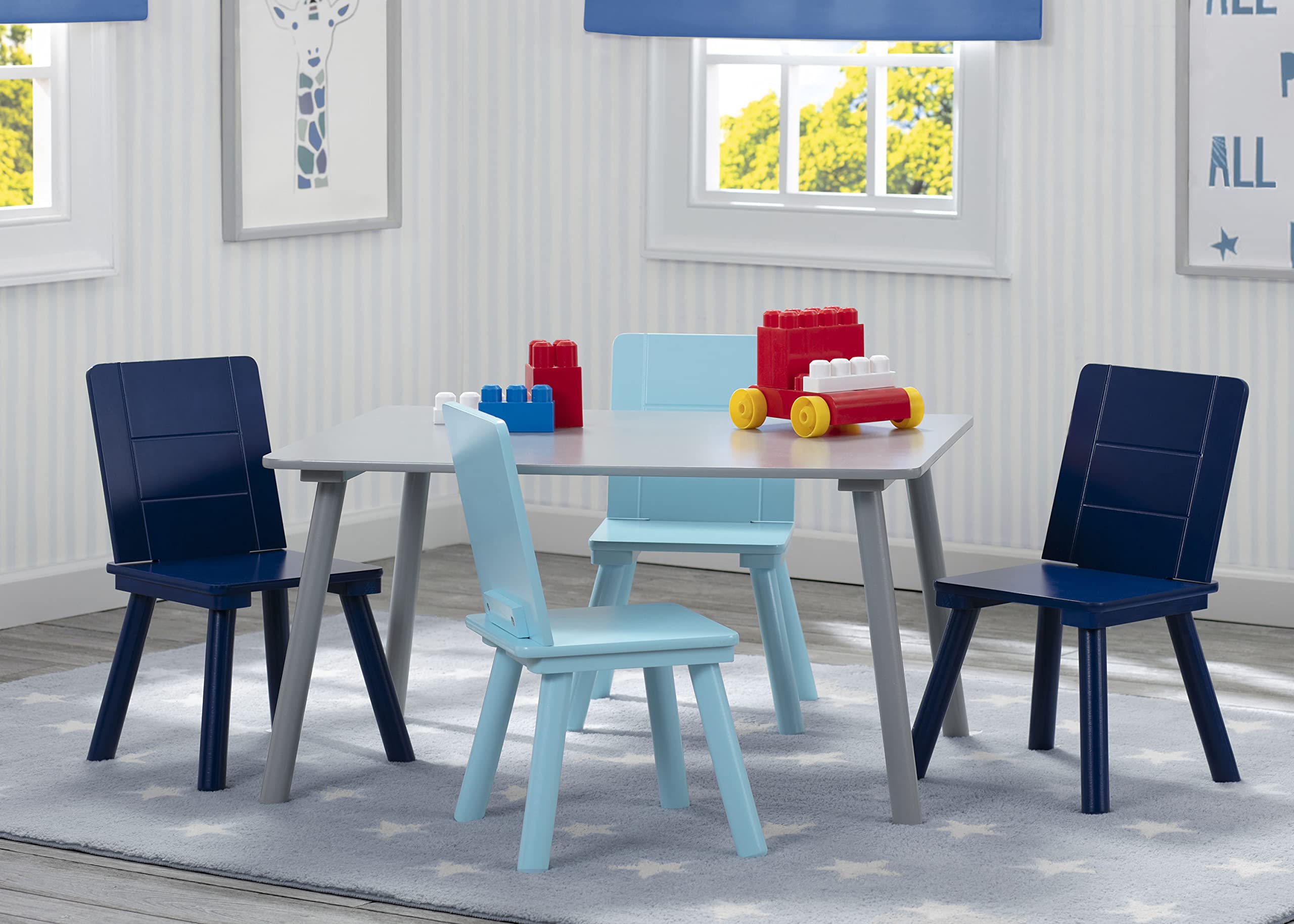 Delta Children Kids Table and Chair Set (4 Chairs Included) - Grey/Blue - Perfect for Playroom, Preschool & Homeschool Learning Activities