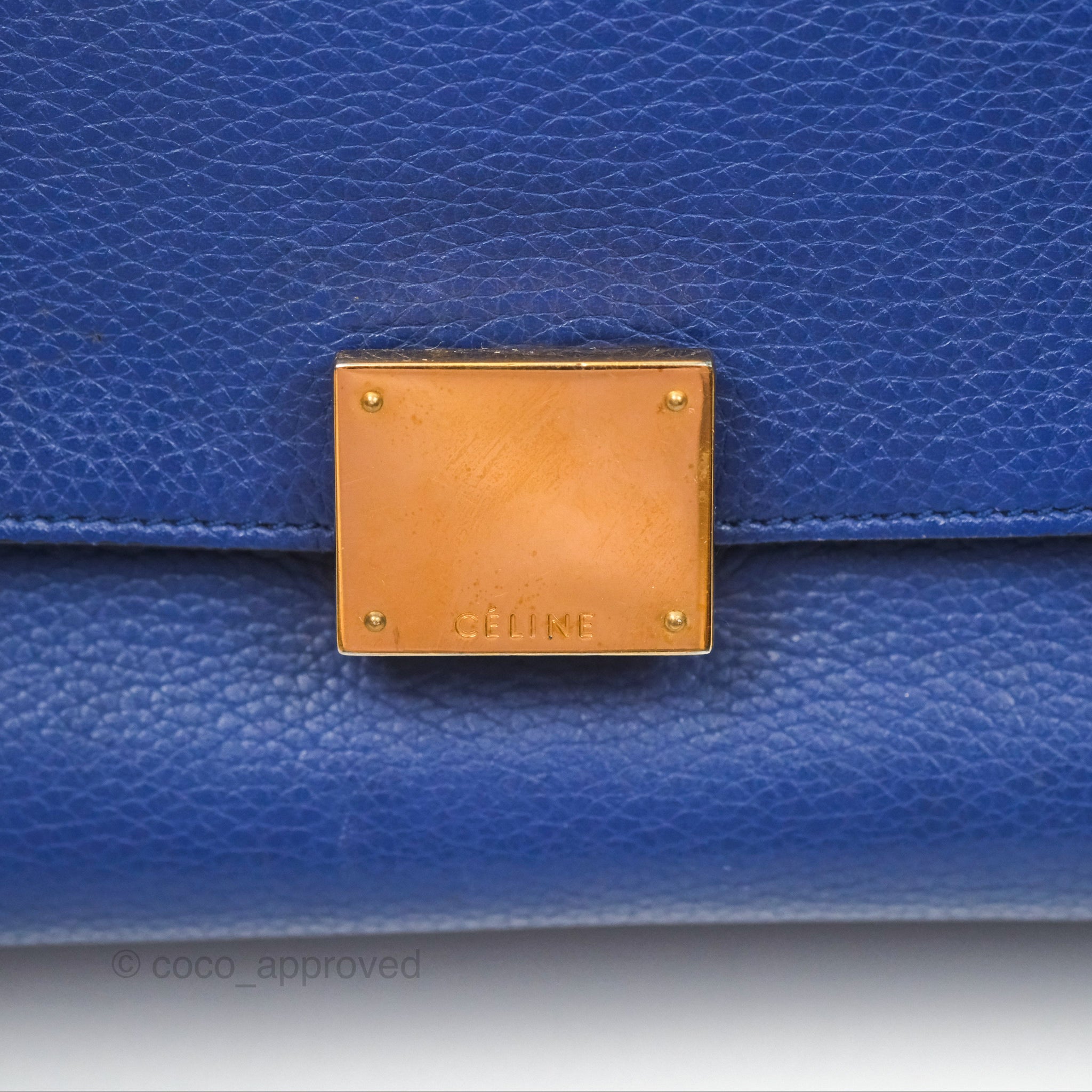 Celine Small Sleek Trapeze Handbag in Blue Calfskin Leather - Perfect for Work, Travel & Everyday Luxury
