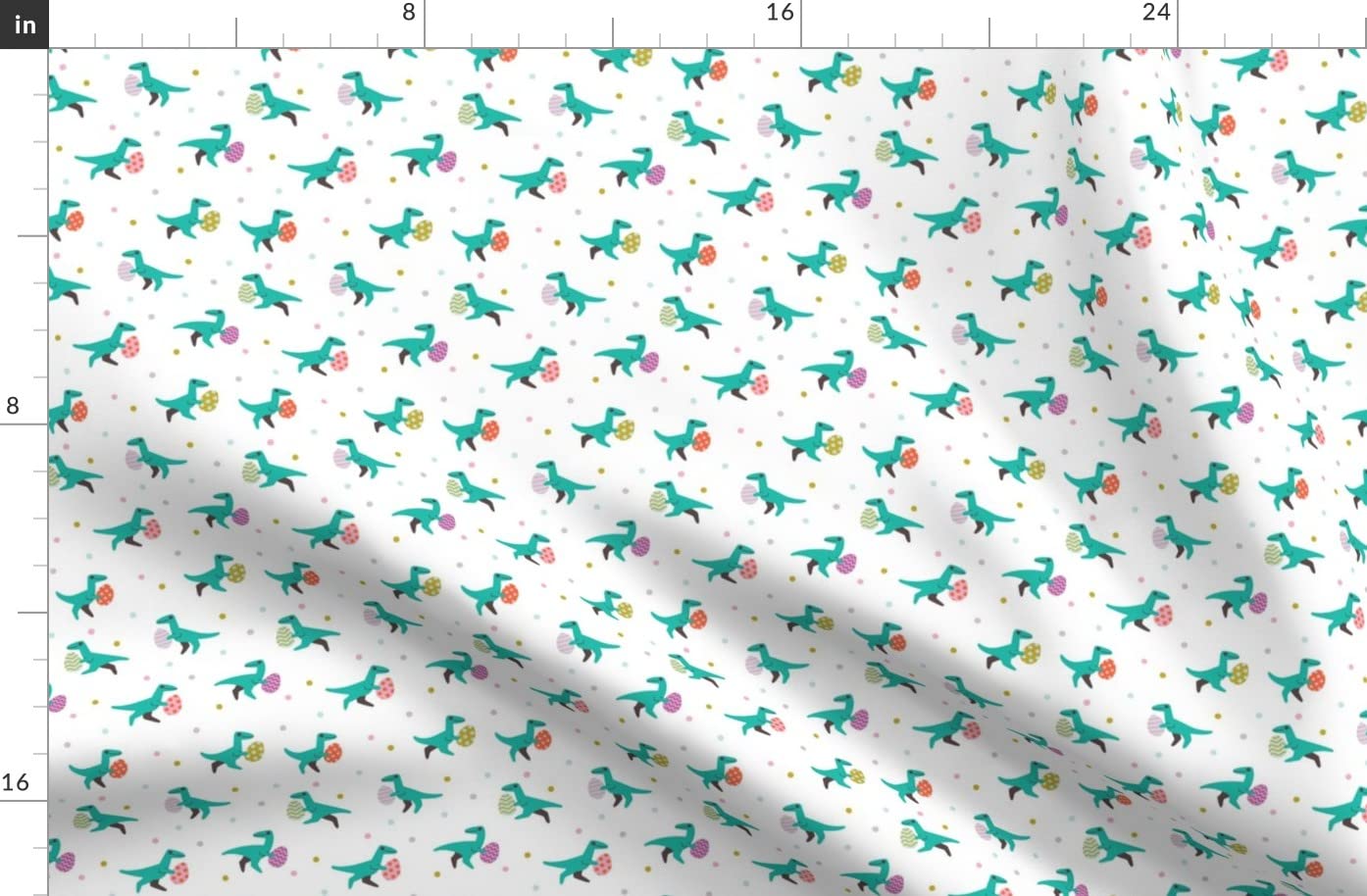 Whimsical Dinosaurs Easter Egg Hunt Printed Fleece Fabric Fat Quarter - Soft Fabric for Sewing Blankets, Loungewear & No-Sew DIY Projects - Perfect for Kids Toddler Clothing, Home Decor & Crafting