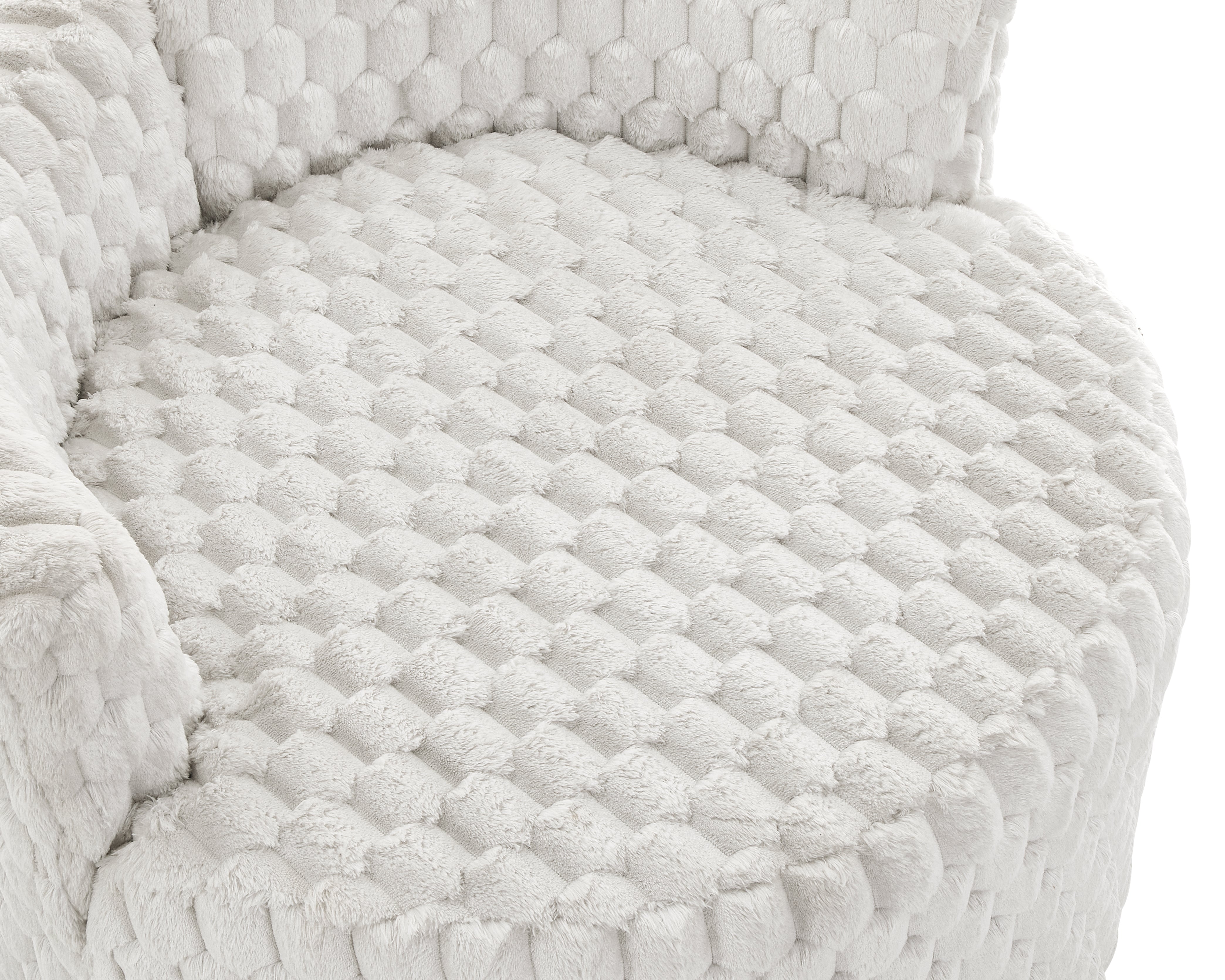 Roundhill Furniture Malna Plush 3D Upholstered Barrel Accent Chair with Wheels in Off White - Modern Rolling Lounge Chair for Living Room, Bedroom or Office