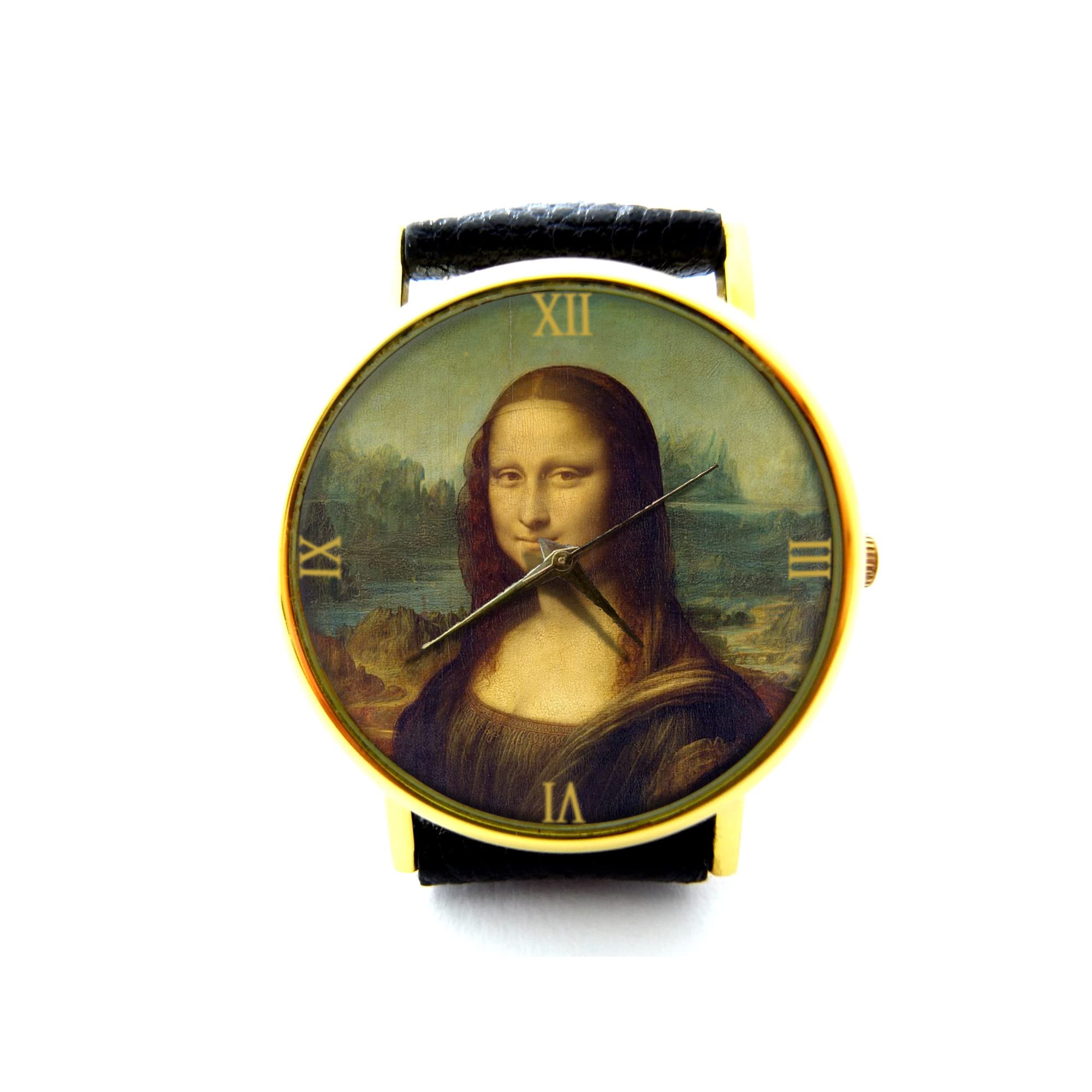 Mona Lisa Leather Watch - Leonardo da Vinci Inspired Unisex Timepiece with Genuine Leather Band | Vintage Art Watch for Men & Women | Perfect Gift for Art Lovers, Collectors & Fashion Enthusiasts | Ideal for Daily Wear, Special Occasions & Art-Themed Events