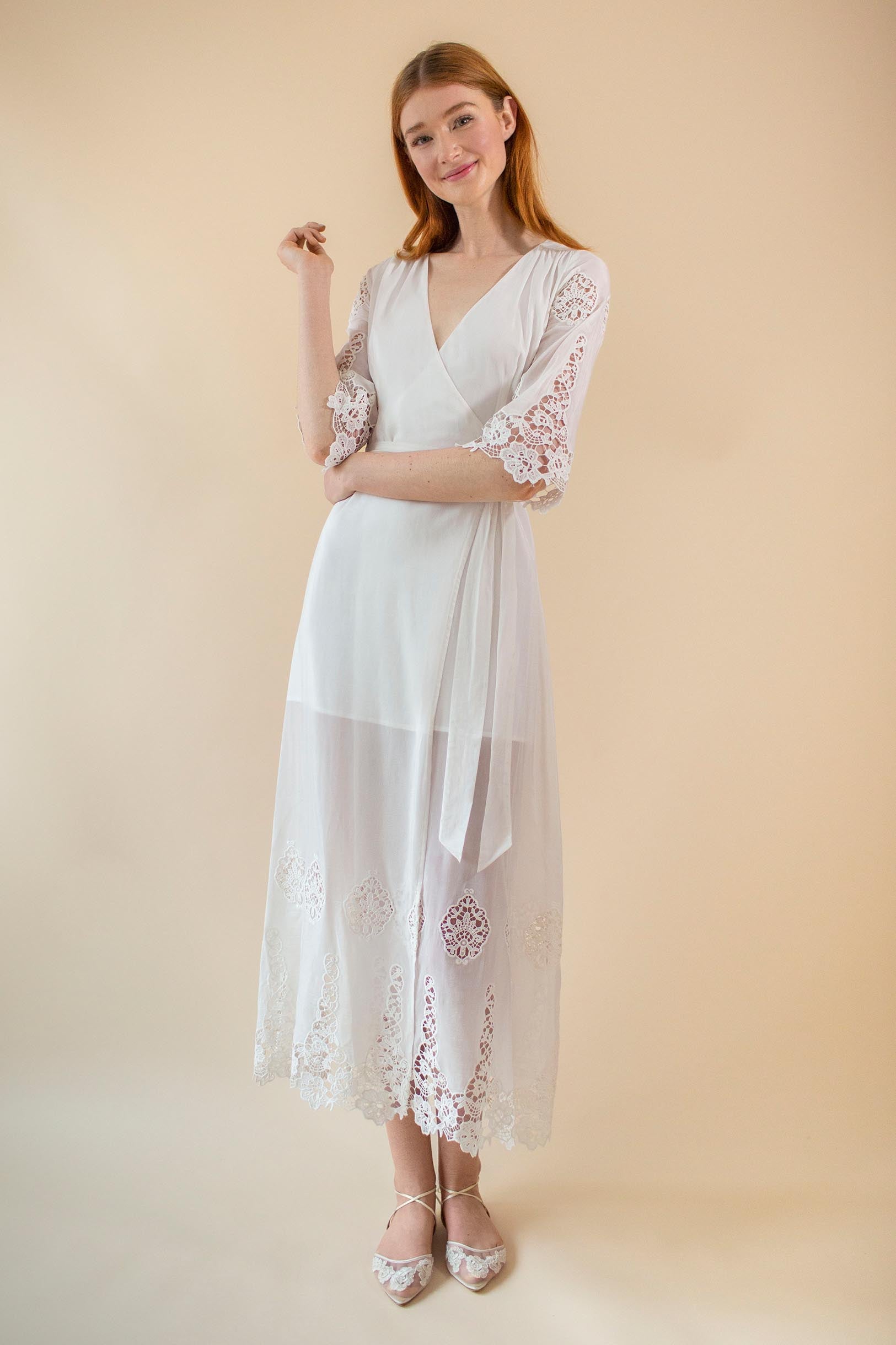 Azalea Broderie Anglaise Crochet Wrap Maxi Dress - Elegant Boho Summer Beach Wedding Guest Dress for Women