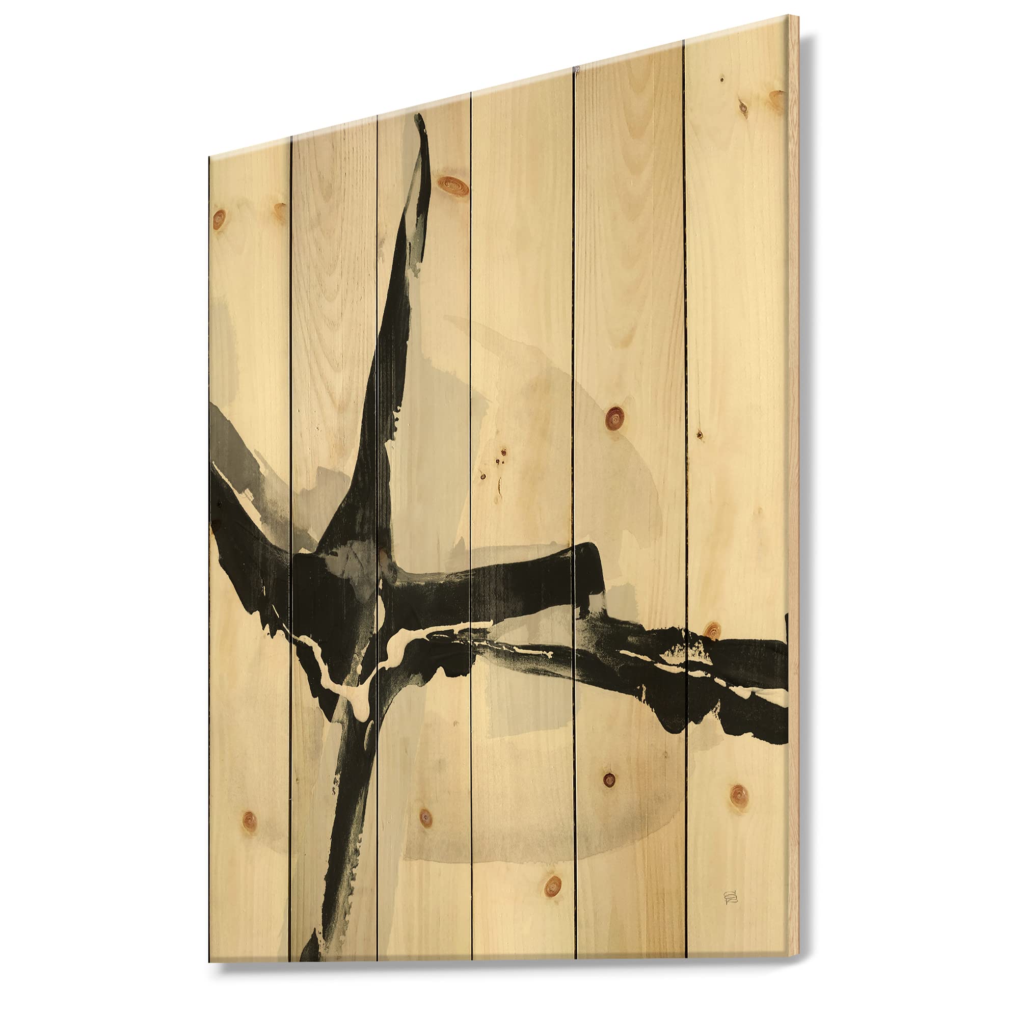 DesignQ Abstract Neutral Modern Wood Wall Decor - Black Contemporary Wood Wall Art, Large Abstract Wood Panels Printed on Natural Pine - Perfect for Living Room, Bedroom & Office Decor