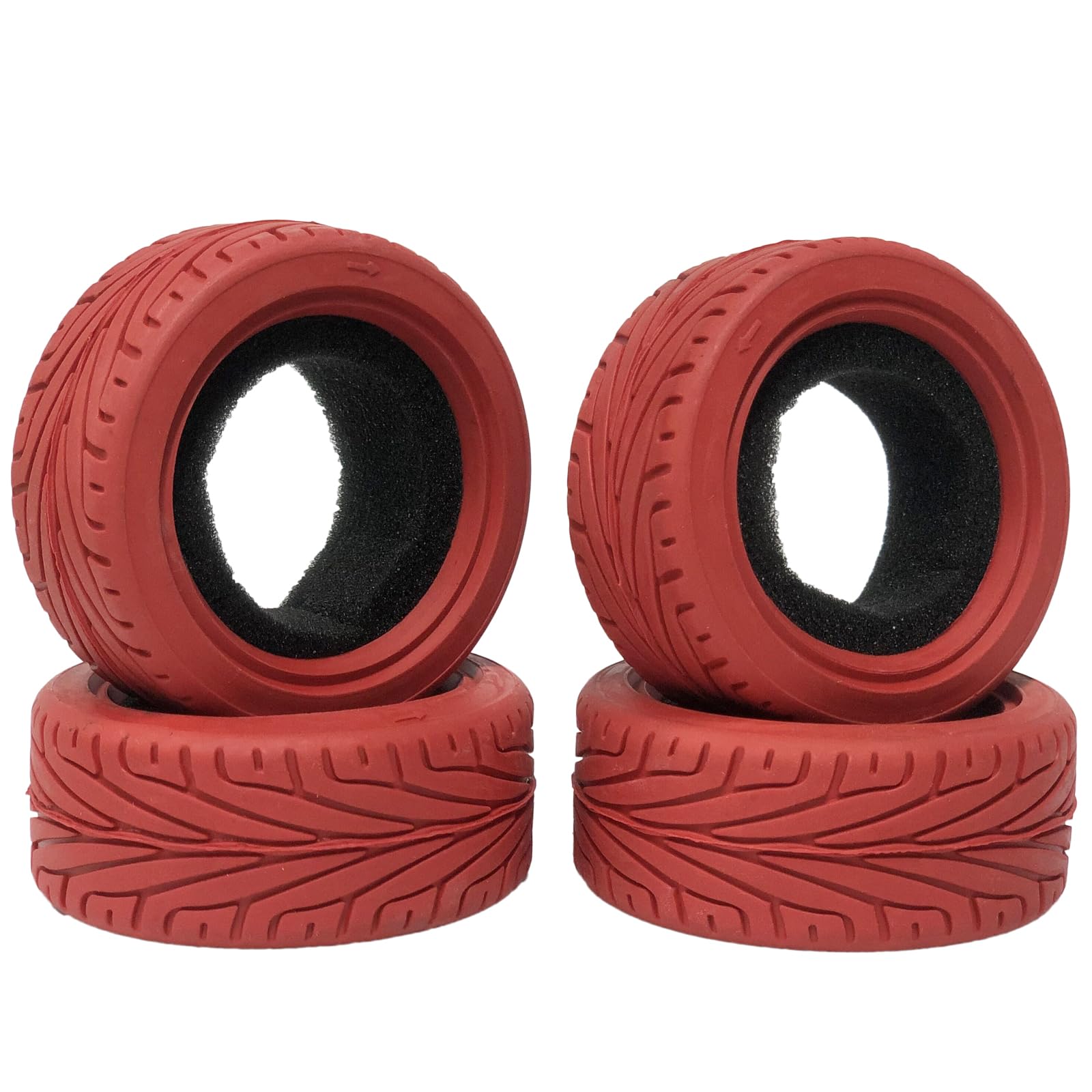 WONFAST 1/10 Scale RC On-Road Car Tires - 4PCS 65mm Grain Drift Rubber Replacement Tires for HSP Tamiya HPI Racing Cars - Perfect for Drifting, Racing and Run-flat Performance (Red)