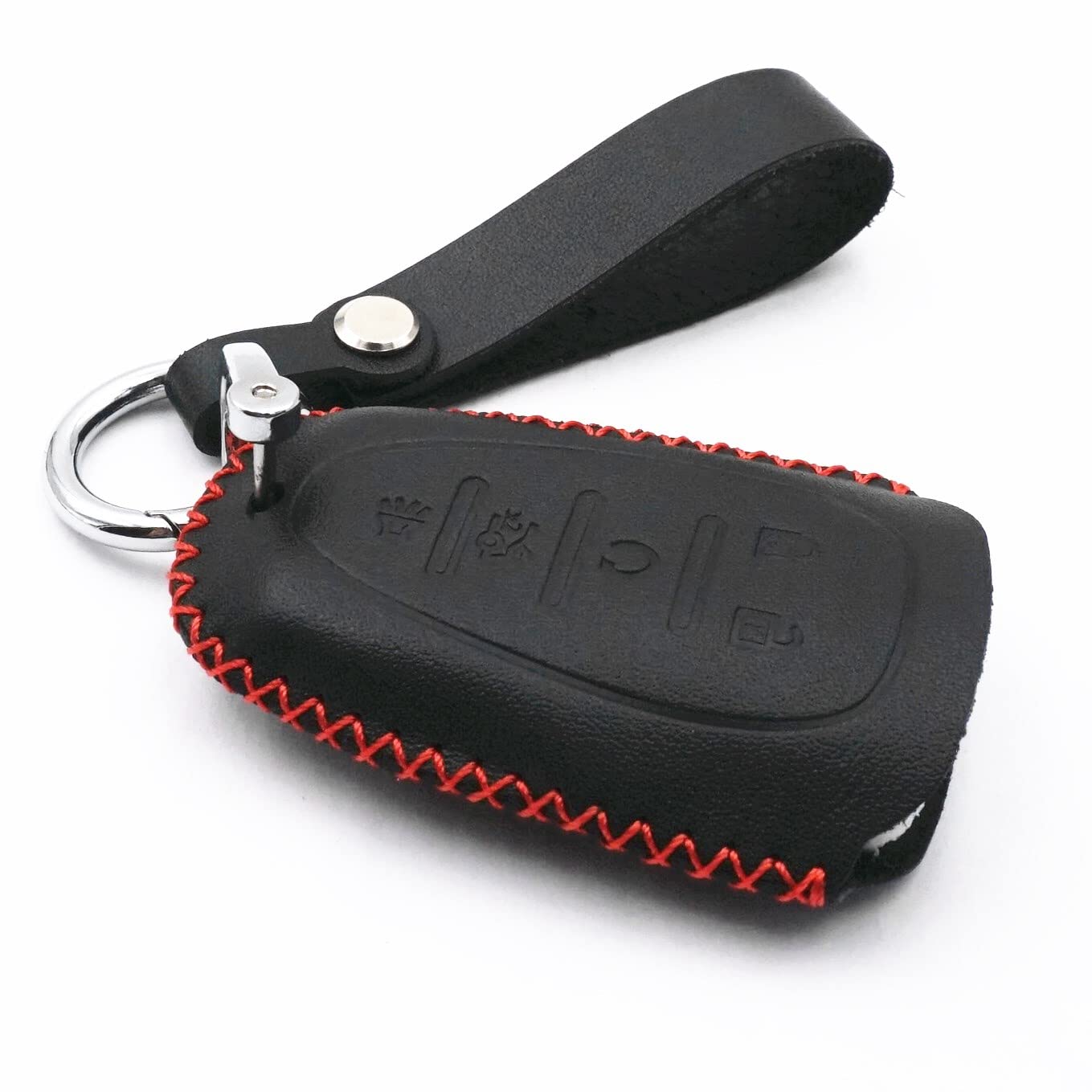 Genuine Leather Smart 5-Button Key Fob Case Cover with Chain for Chevrolet Camaro Cruze Equinox Malibu Limited Sonic Spark Traverse - Black | Premium Car Key Protection for Daily Use & Travel