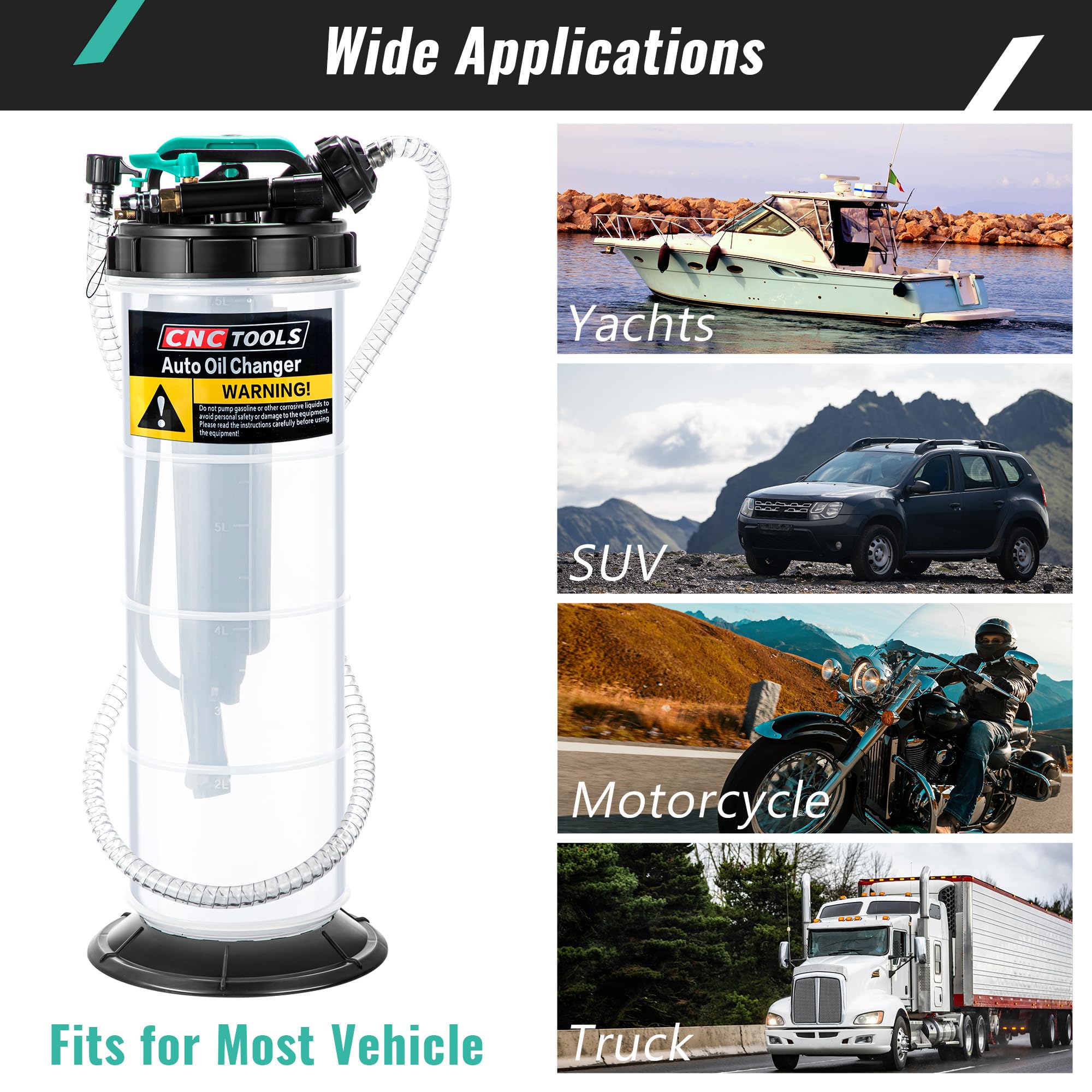 Estune 2 Gallon (7.5L) Manual Pneumatic Oil Fluid Extractor Pump - Automotive Oil Changer & Vacuum Pump with 5 Brake Bleeding Hoses - Perfect for Cars, SUVs, Trucks, Yachts & Marine Applications - Ideal for Oil Changes, Fluid Extraction & Brake Bleeding