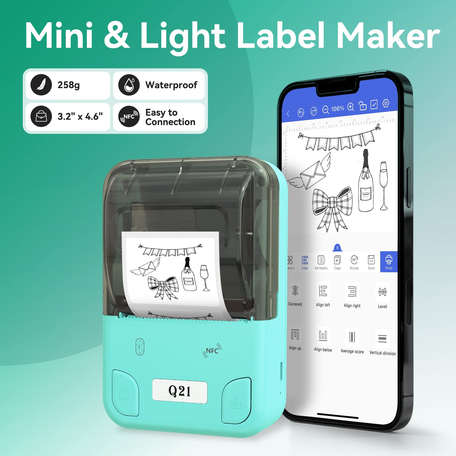 Q21 Bluetooth Label Maker Machine for Home & Office - Compatible with iOS & Android, Handheld Sticker Printer with 1.57