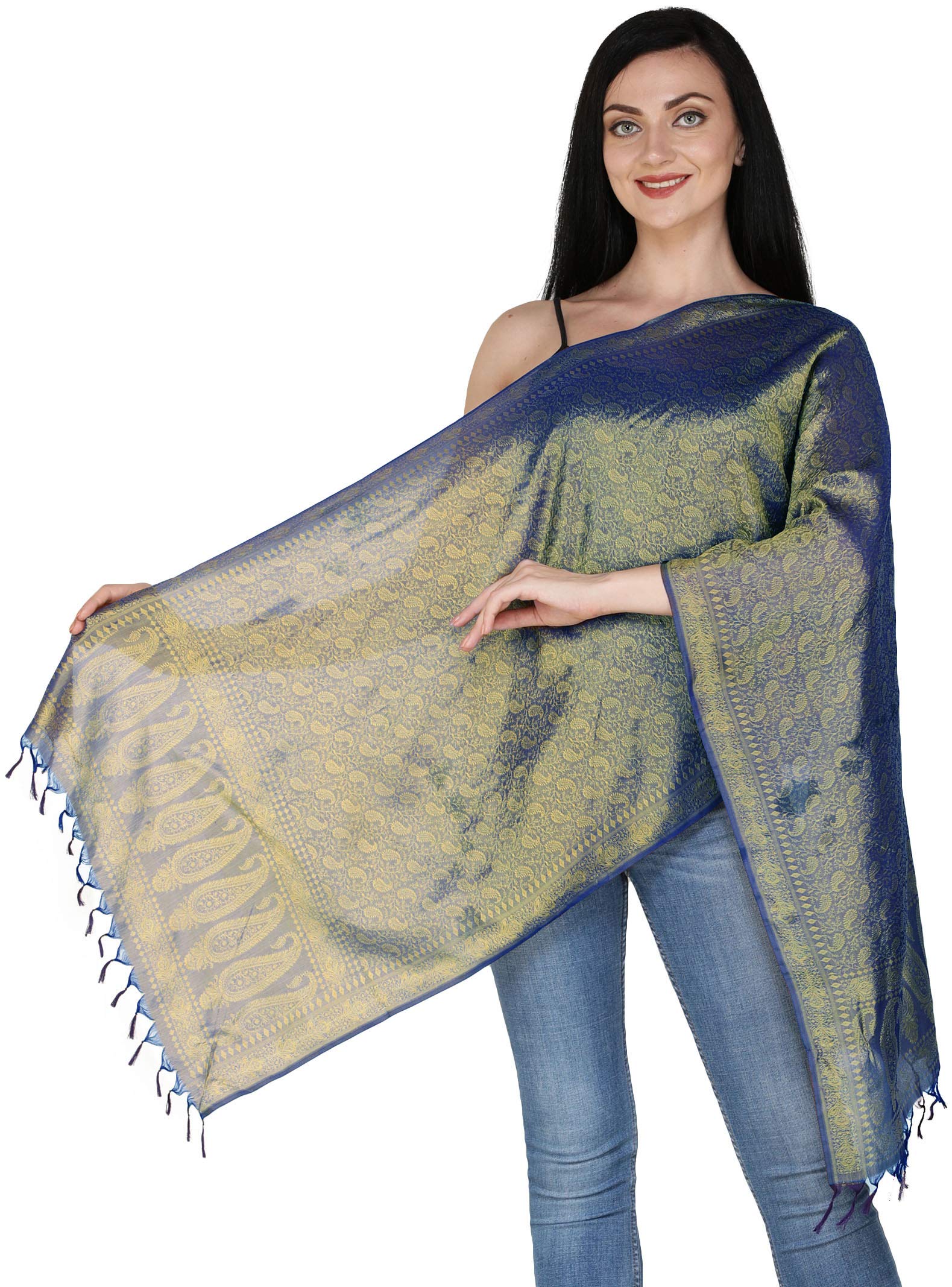 Banarasi Handloom Silk Scarf with Exquisite Tanchoi Weave - Premium Pure Silk Shawl for Women - Perfect for Weddings, Parties & Ethnic Fashion