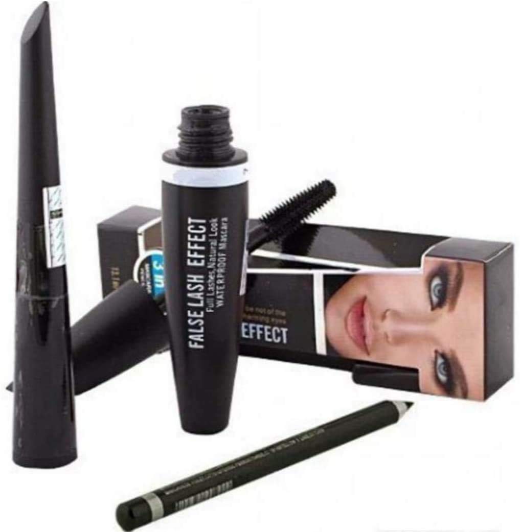 FOZZBY Professional 3-in-1 Waterproof Eyeliner, Mascara & Kajal Set - Long Lasting Smudge Proof Eye Makeup Kit for Party, Wedding & Everyday Wear