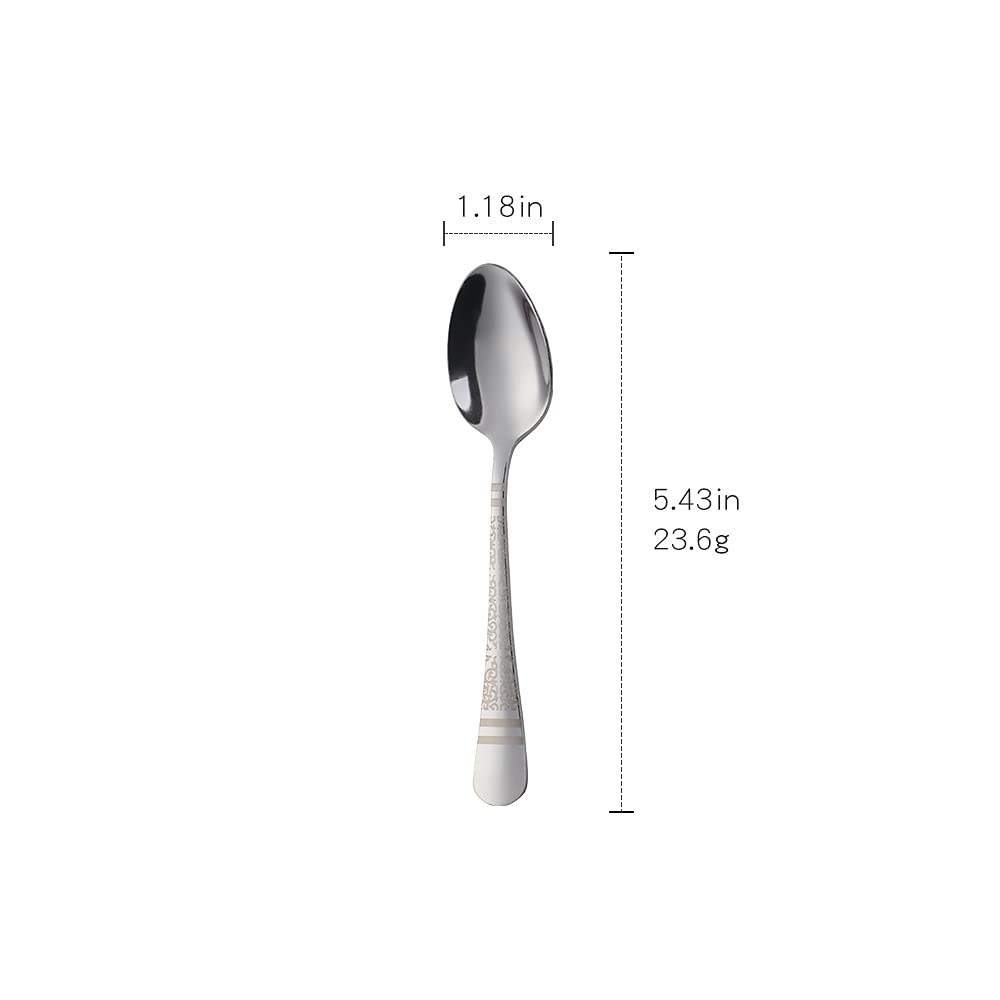Premium Stainless Steel Espresso Spoons Set of 6 - Elegant Silver Unique Pattern Design, 5.5 Inch Mini Dessert Teaspoons for Coffee, Tea, Demitasse & Afternoon Tea Parties - Perfect for Home, Cafe & Restaurant Use