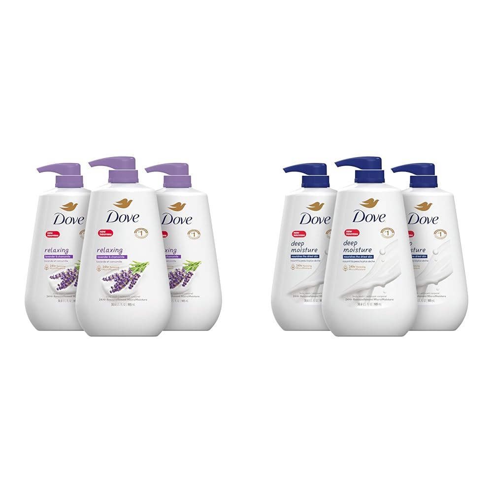 Dove Body Wash with Pump - Relaxing Lavender Oil & Chamomile (3 Pack) | Deep Moisture for Dry Skin | 24hr Hydrating Skin Cleanser | For Renewed, Healthy-Looking Skin | Perfect for Daily Shower & Spa Relaxation at Home