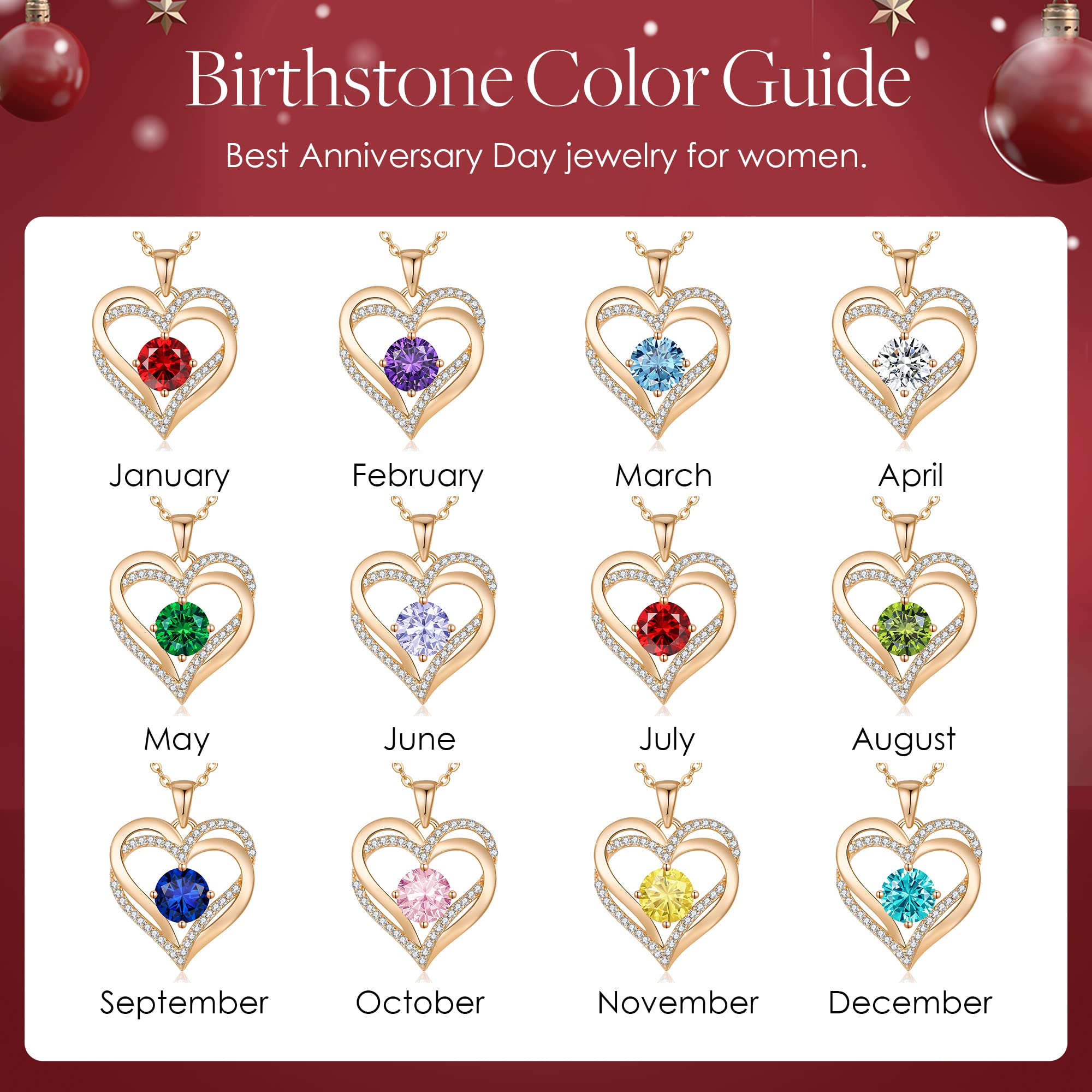 LOUISA SECRET Love Heart Birthstone Necklace for Women - 925 Sterling Silver Pendant Jewelry | Perfect Birthday Gift, Anniversary Present for Wife, Mother's Day Gift | Ideal for Romantic Occasions, Special Celebrations & Everyday Wear