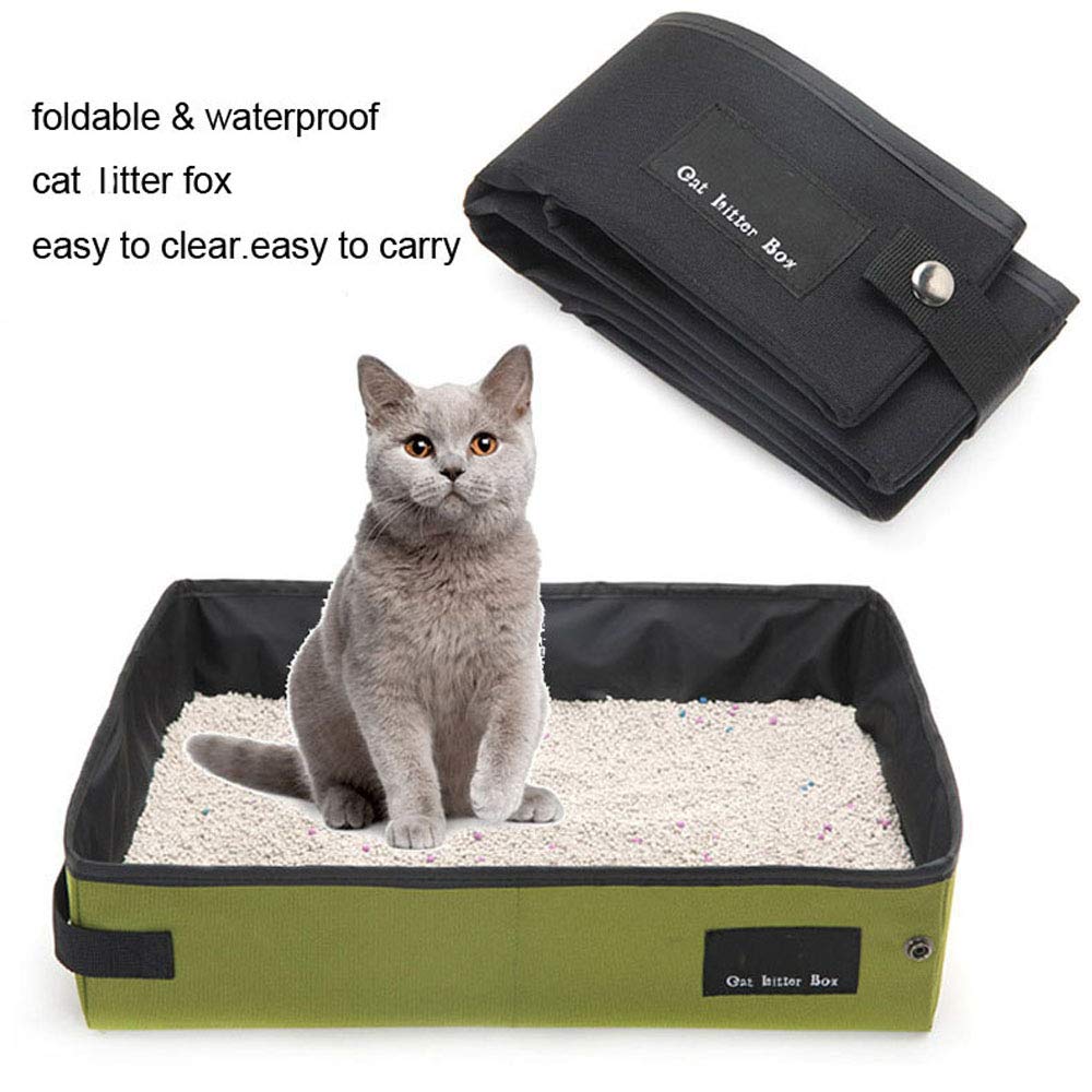 Foldable Waterproof Collapsible Cat Litter Box - Portable Travel Litter Pan for Cats - Green | Ideal for Camping, Road Trips & Small Spaces