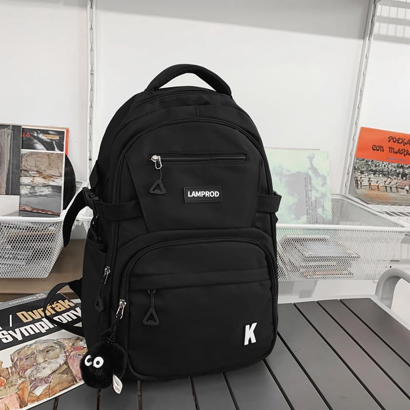 **Stylish Aesthetic Backpack for Girls - Large Capacity School Backpack, Cute Casual Daypack for Middle School & College Students, Travel Backpack for Kids (Black) - Perfect for School, Travel & Daily Use**