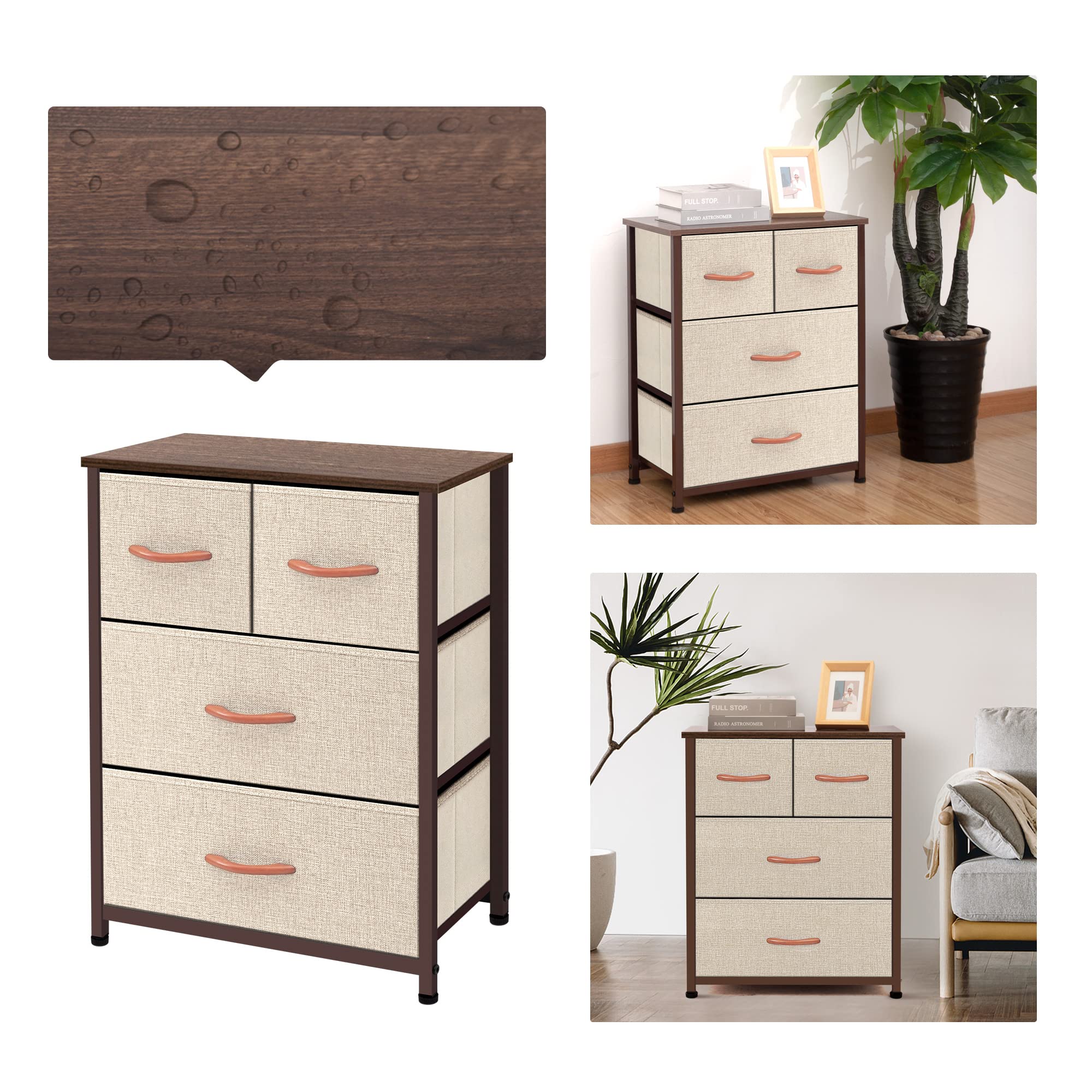 AZL1 Life Concept Dresser Storage Organizer - Large Standing Chest with 4 Removable Fabric Drawers for Bedroom, Office, Entryway, Living Room & Closet - Beige Home Furniture for Clothes, Toys & Accessories Storage