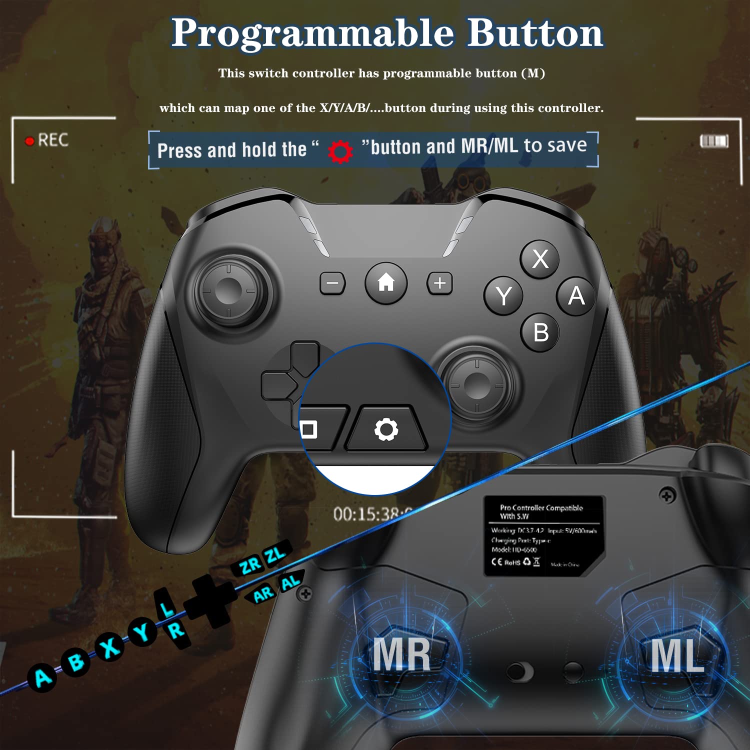 Wireless Bluetooth Controller for Nintendo Switch, PC, Mac, Steam, iOS, Android, TV - Pro Gamepad with Adjustable Dual Motion, Turbo, Macros & 6-Axis Gyro - Compatible with Black Myth: Wukong & Apple Arcade (Black/Purple/Black with Clip) - Perfect for Gaming on Multiple Devices at Home or Travel