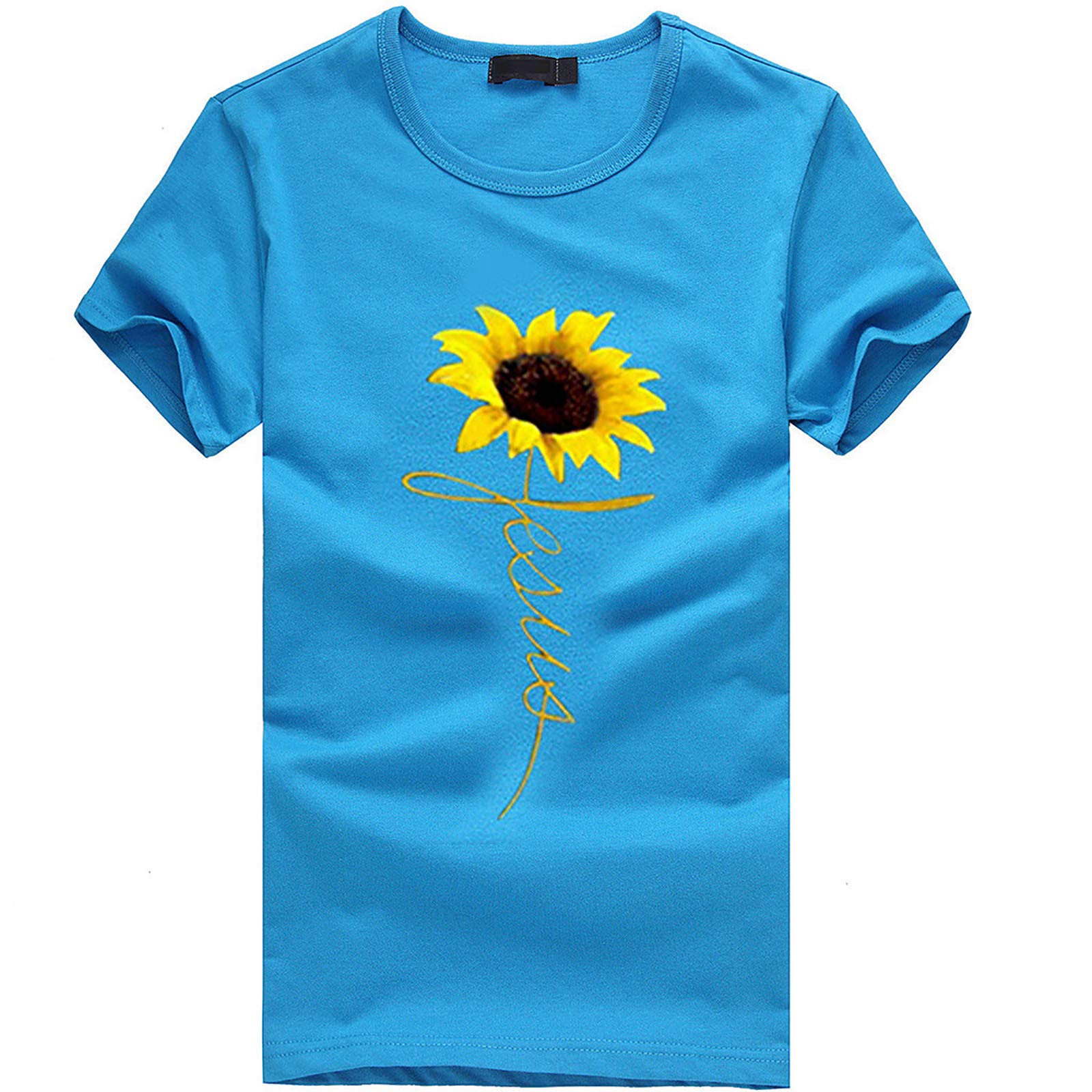 Women's Short Sleeve Floral Print Tunic Top - Casual Sunflower Blouse for Women (Blue, Size L) | Perfect for Summer Outfits, Beach Wear & Everyday Fashion