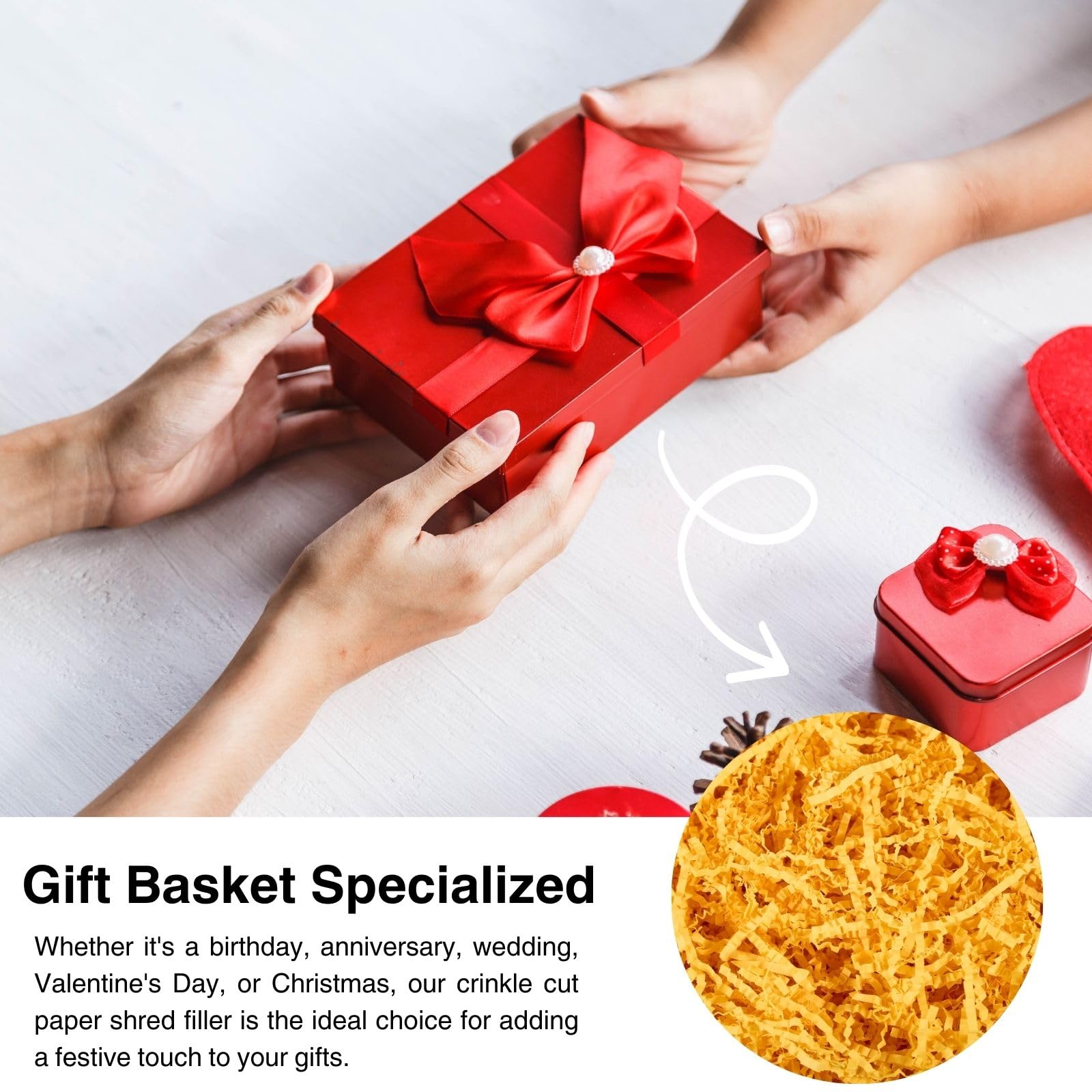 Nyvexon Crinkle Cut Shredded Paper - 4.5oz Orange Gift Basket & Box Filler for Christmas, Wedding, Birthday Decorations | Perfect for Party Packing, Craft Projects & Home Decor Scenes