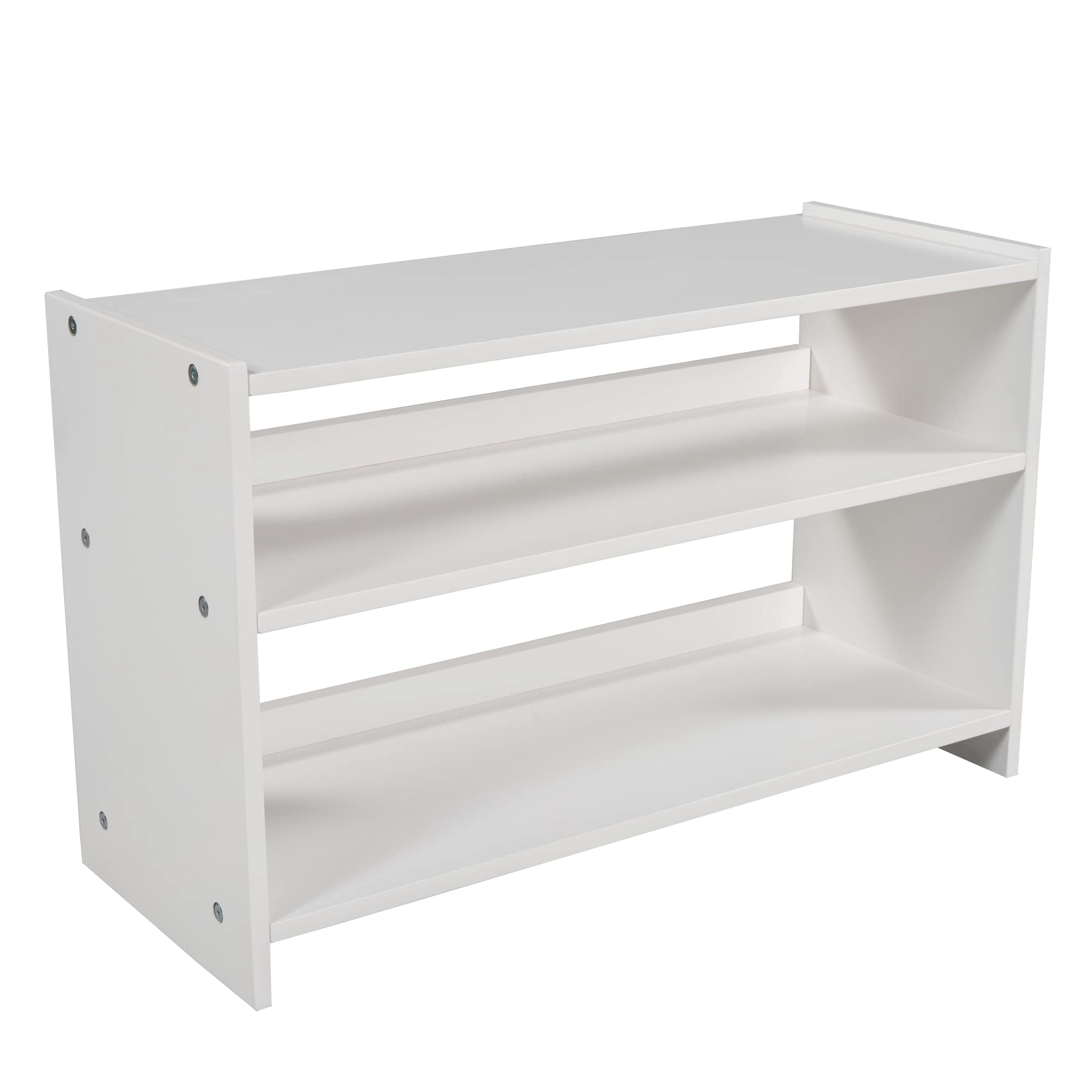 Twin Size Loft Bed with 2 Movable Shelves & Ladder - Wooden Low Frame Kids Bed with Decorative Guardrail & Chalkboard - No Box Spring Needed - White (78.3