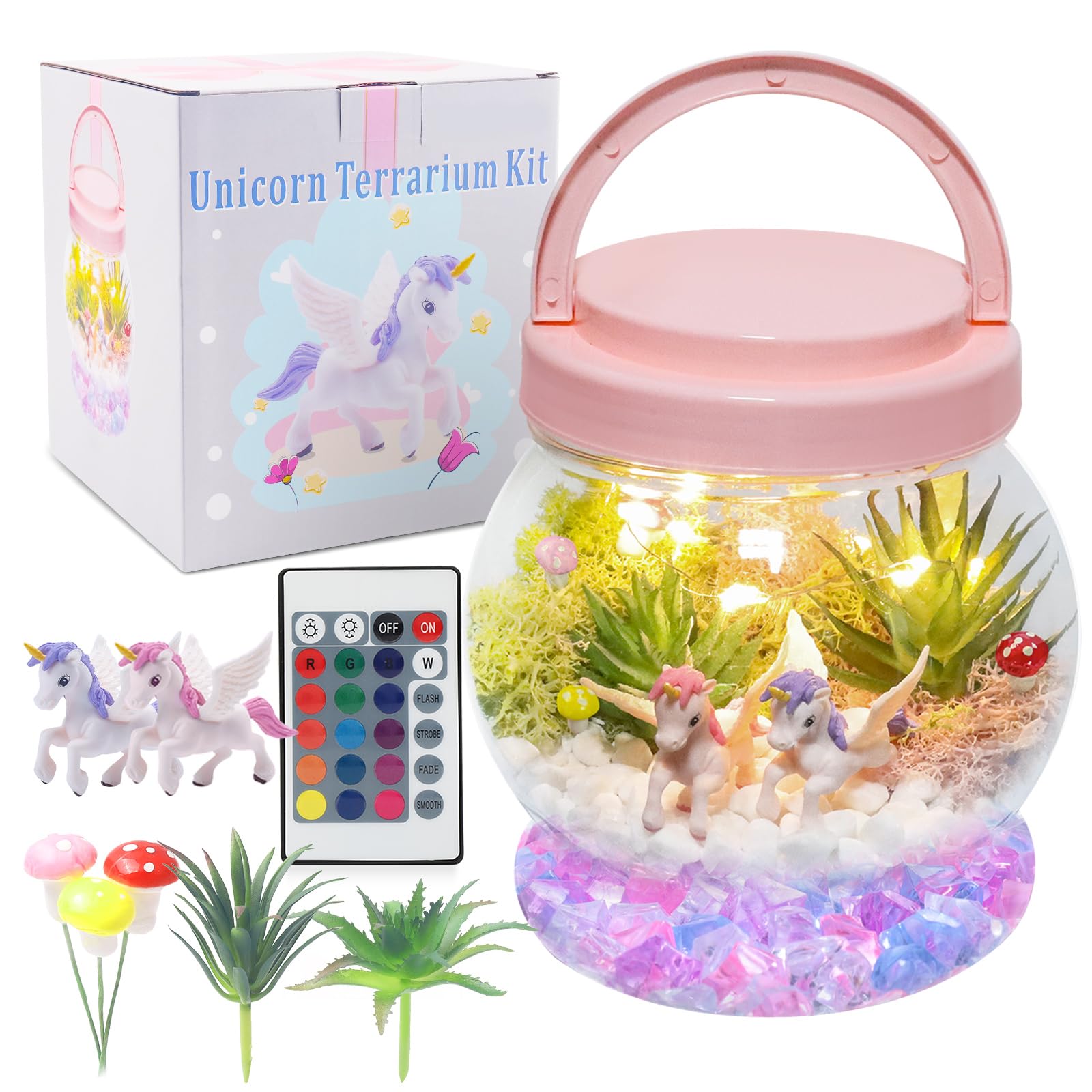 Magical DIY Unicorn Terrarium Kit with LED Night Light & Remote - Creative Arts and Crafts Gift for Girls Age 4-12 | Birthday Present, Kids Room Decor, STEM Learning Activity, Bedtime Night Light for Children's Bedrooms