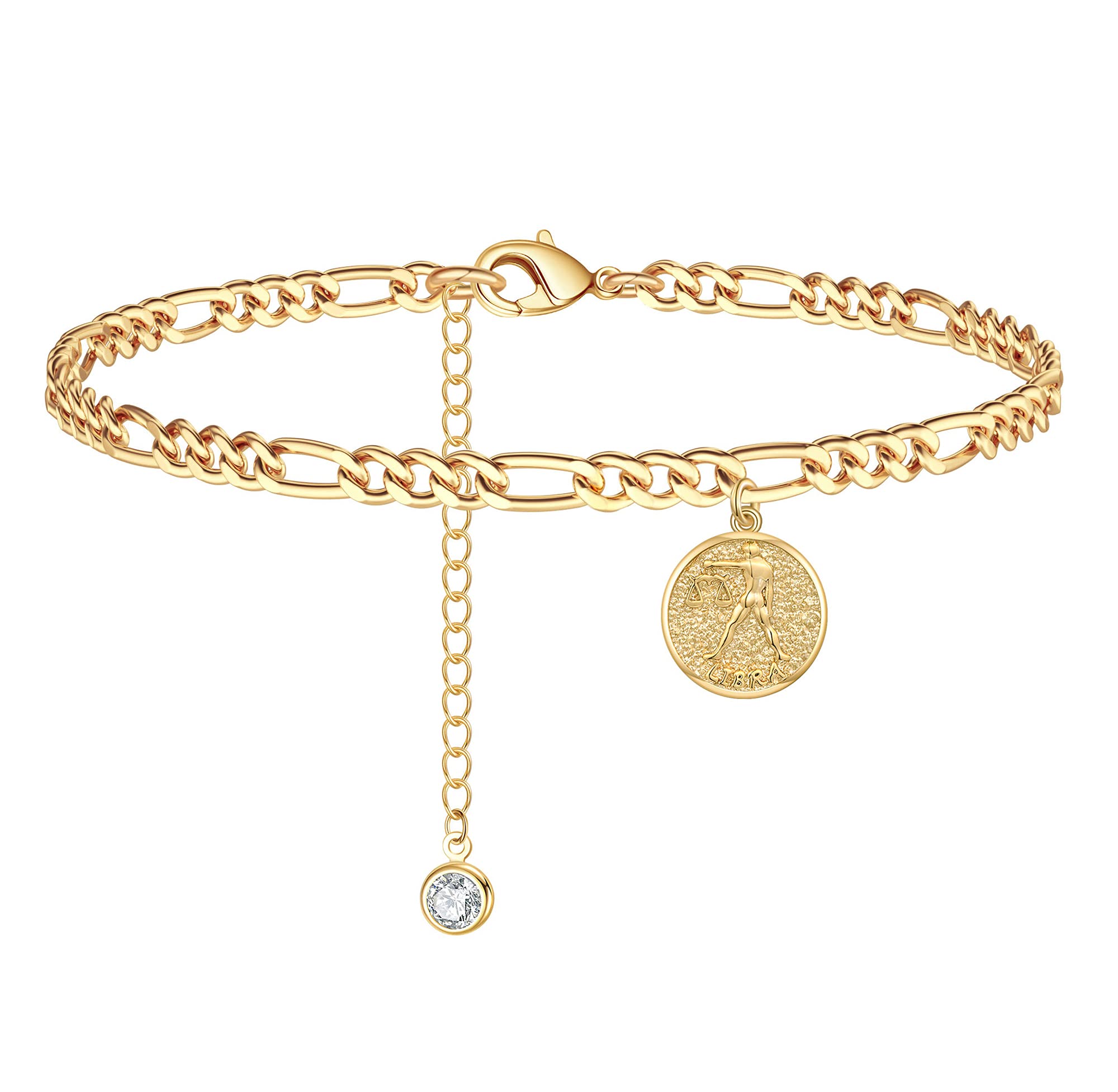 14K Gold Plated Zodiac Constellation Ankle Bracelet for Women - Zodiac Sign Disc Anklet Foot Jewelry for Beach, Vacation & Everyday Wear