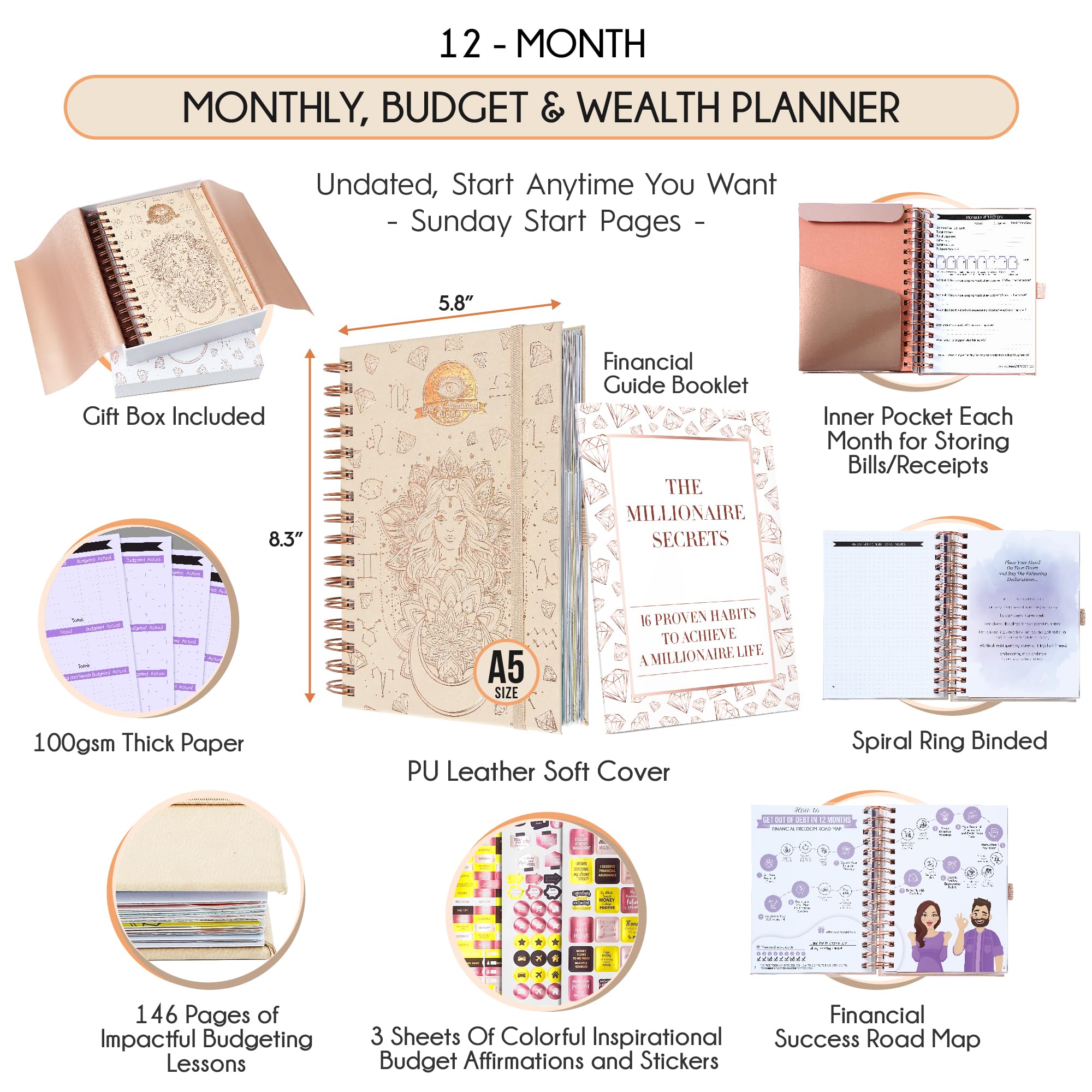 2025 Spiral Budget Planner & Monthly Bill Organizer with Pockets - Finance Journal, Debt Tracker for Bill Payments & Savings | 12-Month Financial Freedom Journey | Perfect for Home Budgeting, Personal Finance Management & Money Saving Goals