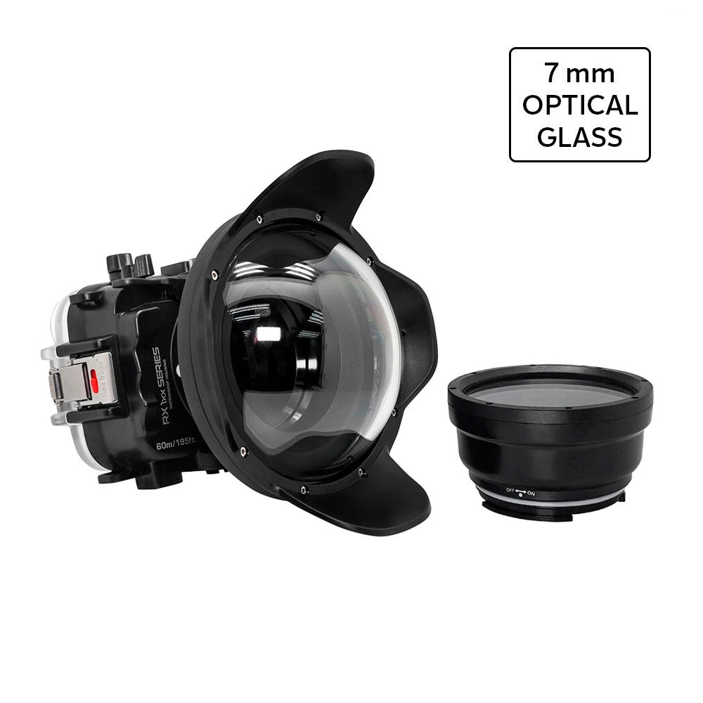 Waterproof Housing for Sony RX1xx Series - 60M/195FT Depth Rating, 6 Optical Glass Dry Dome Port (Black) - Ideal for Underwater Photography, Scuba Diving & Marine Exploration